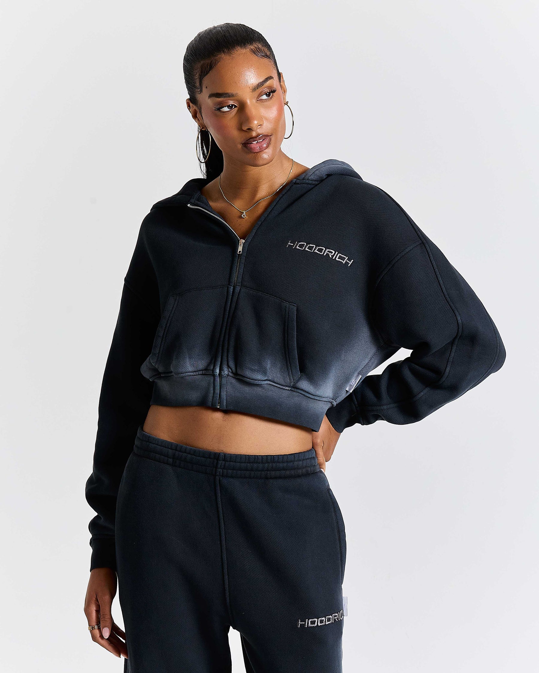 Women's Ghost Boxy Fit Zip Hoodie - Black