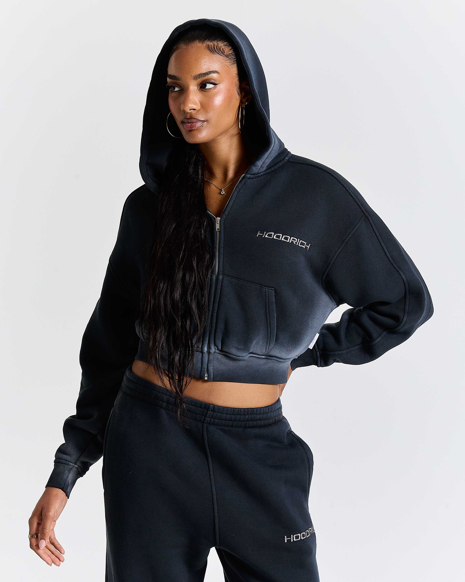 Women's Ghost Boxy Fit Zip Hoodie - Black