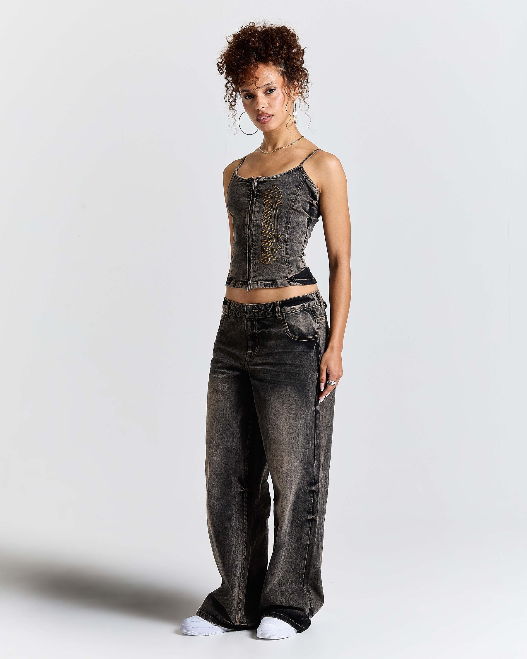 Shadow Rust Denim Corset Top - Black Wash