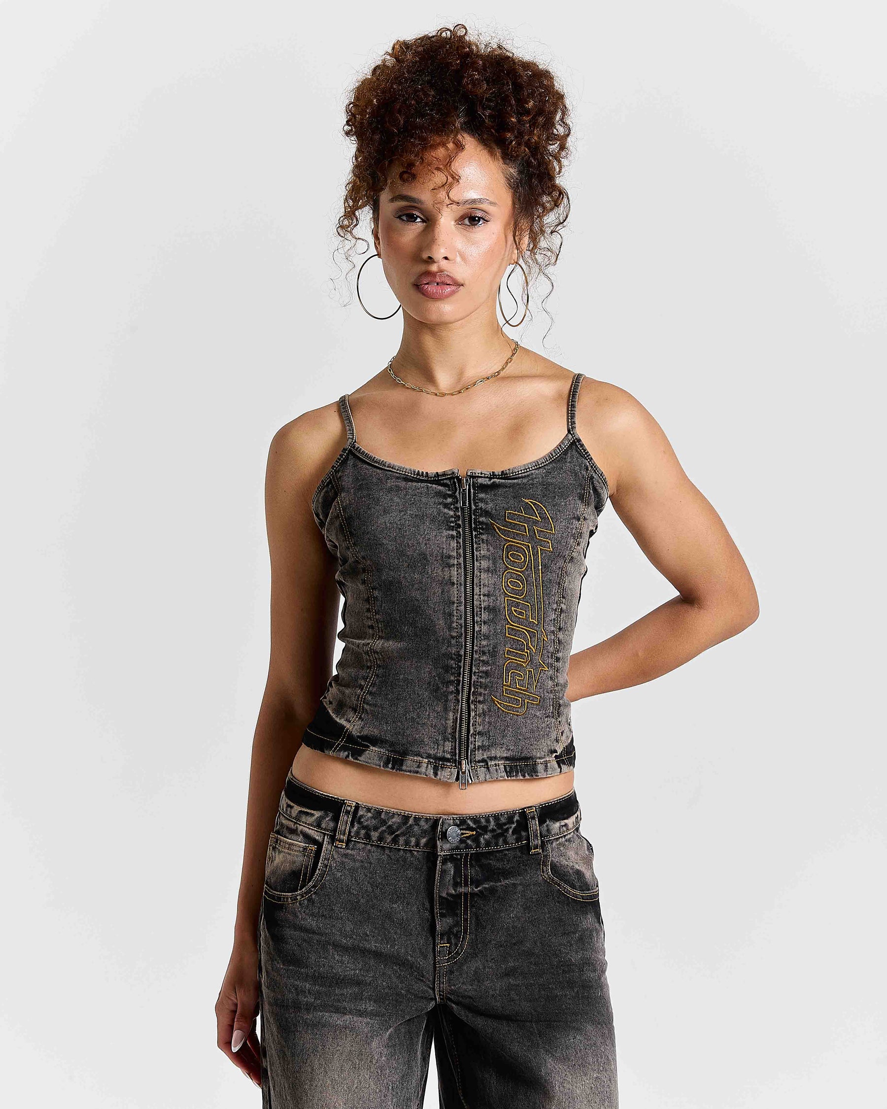 Shadow Rust Denim Corset Top - Black Wash