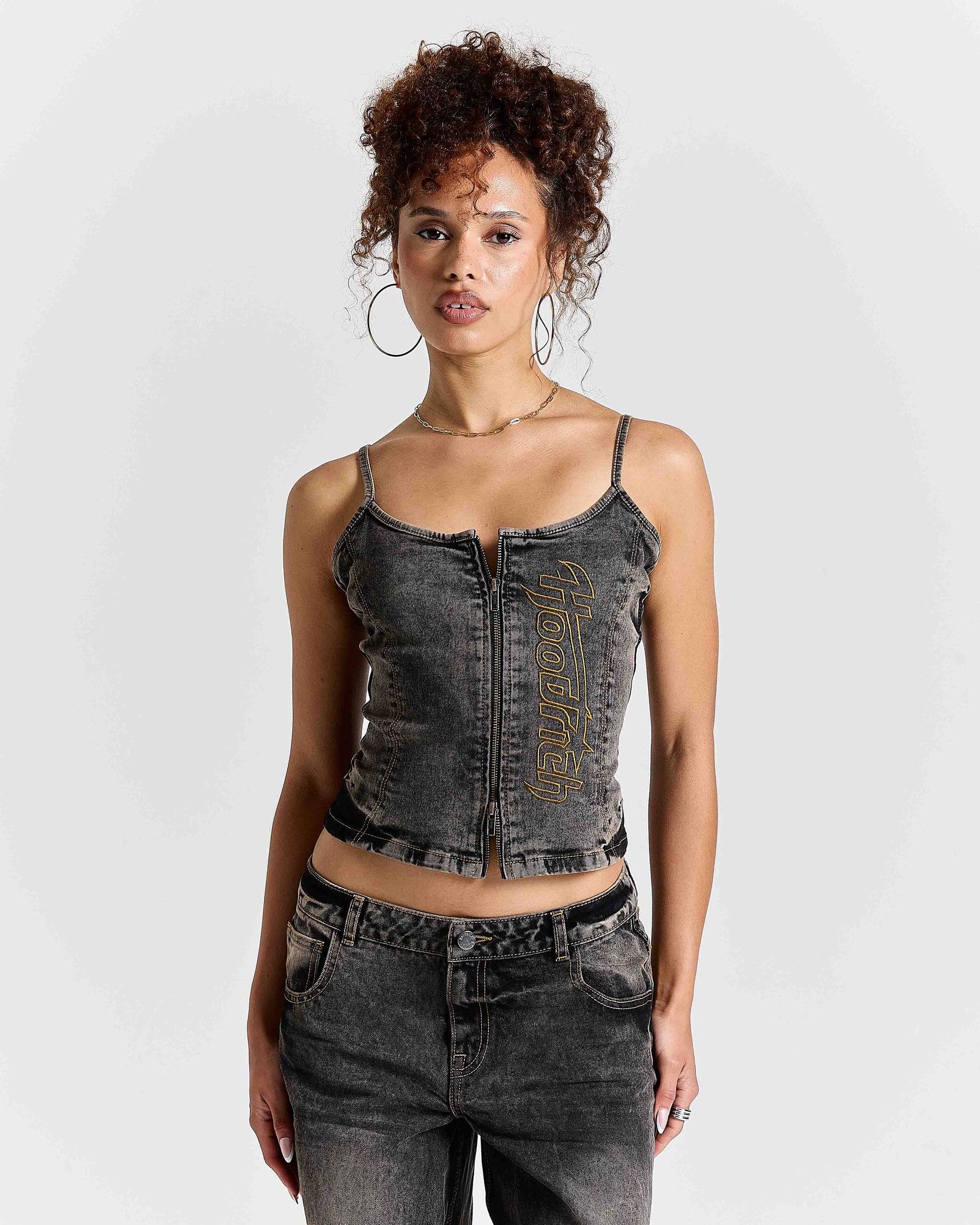 Shadow Rust Denim Corset Top - Black Wash