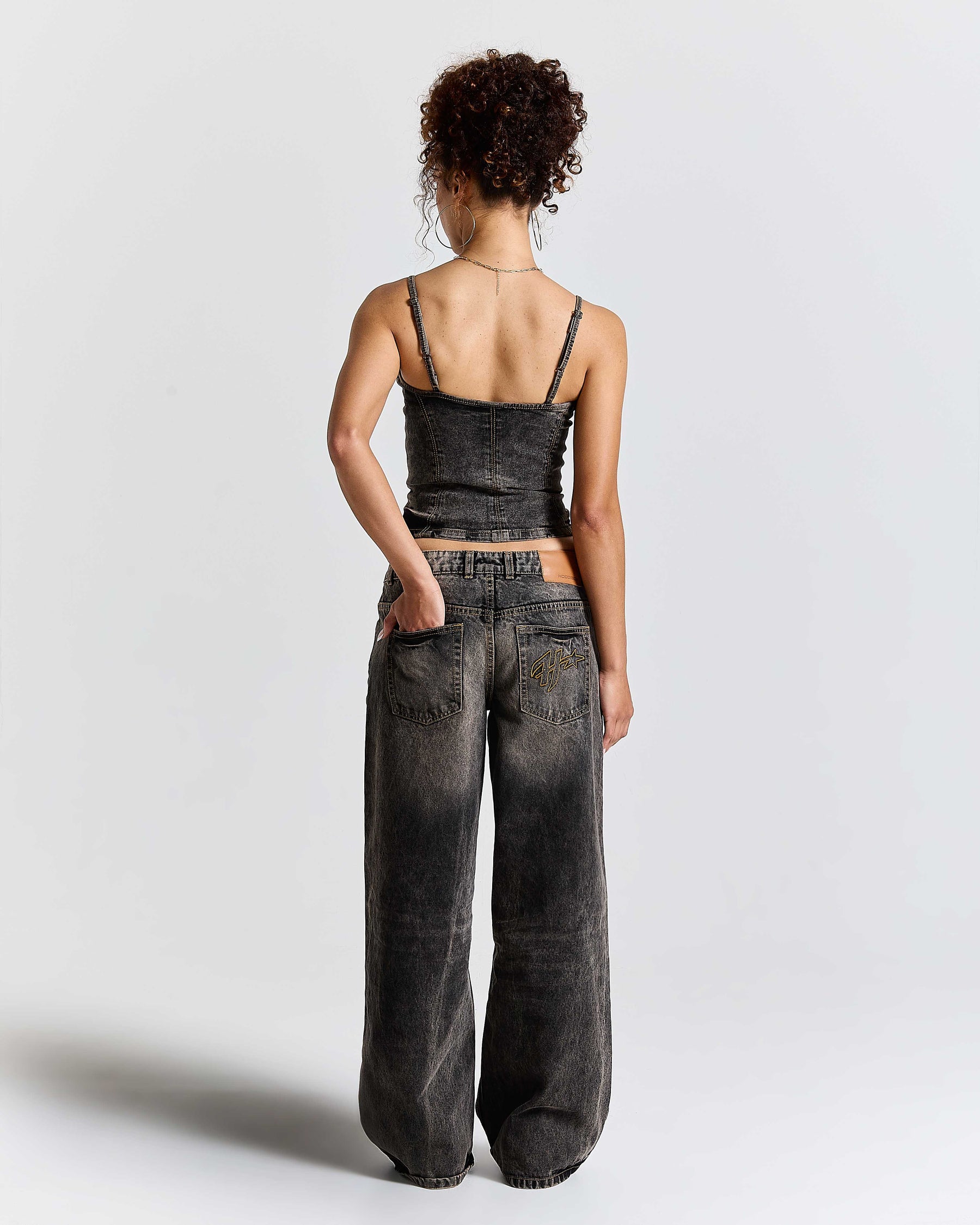 Shadow Rust Wide Leg Denim Jeans - Black Wash