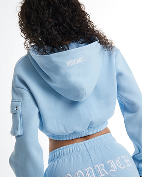 Dusk Full Zip Cropped Hoodie - Blue/White