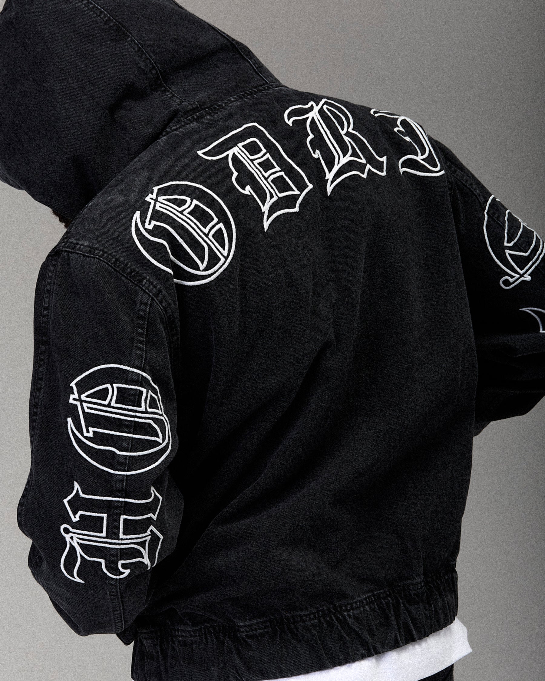 The Winner's Circle Denim Hooded Jacket - Black/White