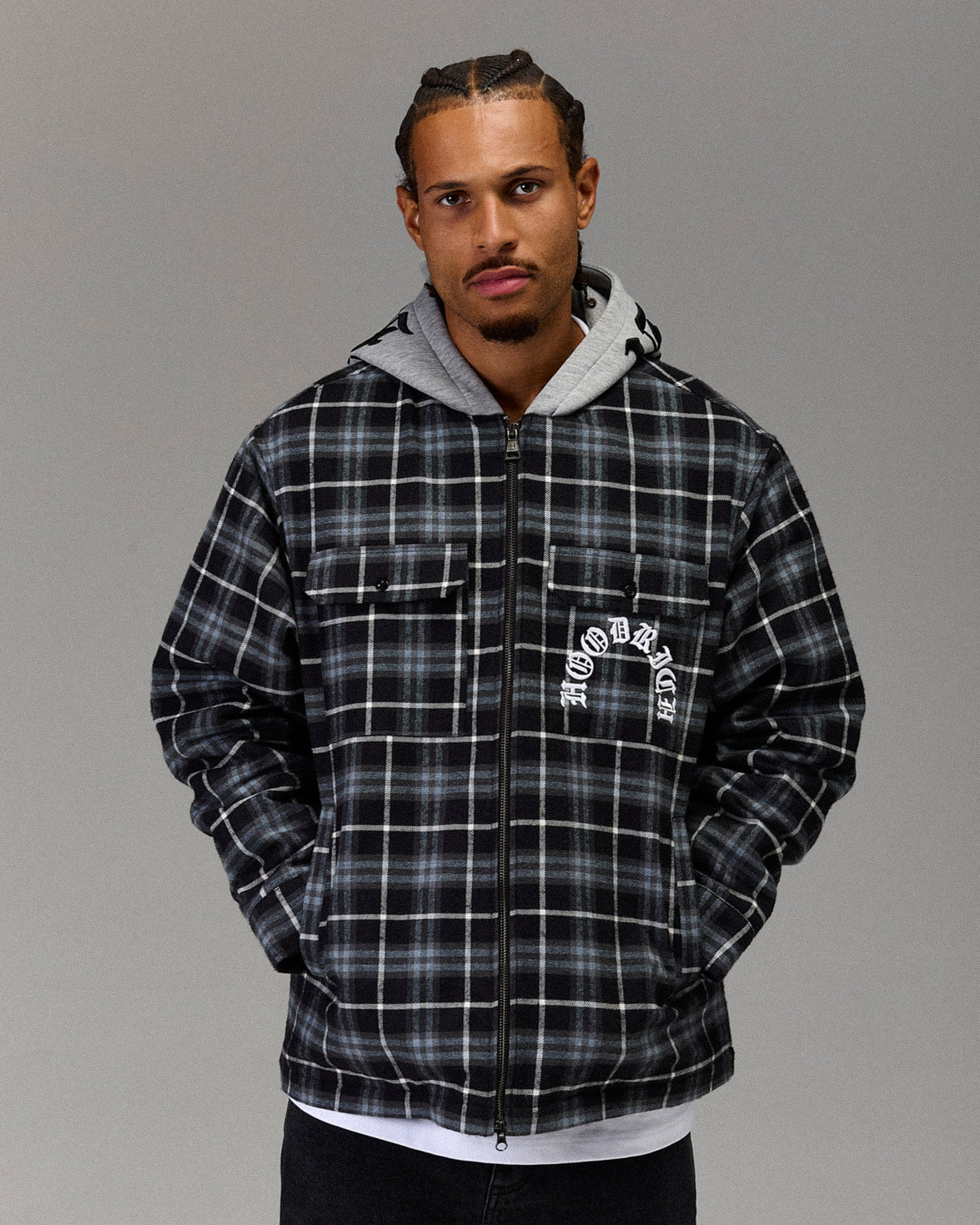 The Winner's Circle Hooded Plaid Shirt - Blue/Black