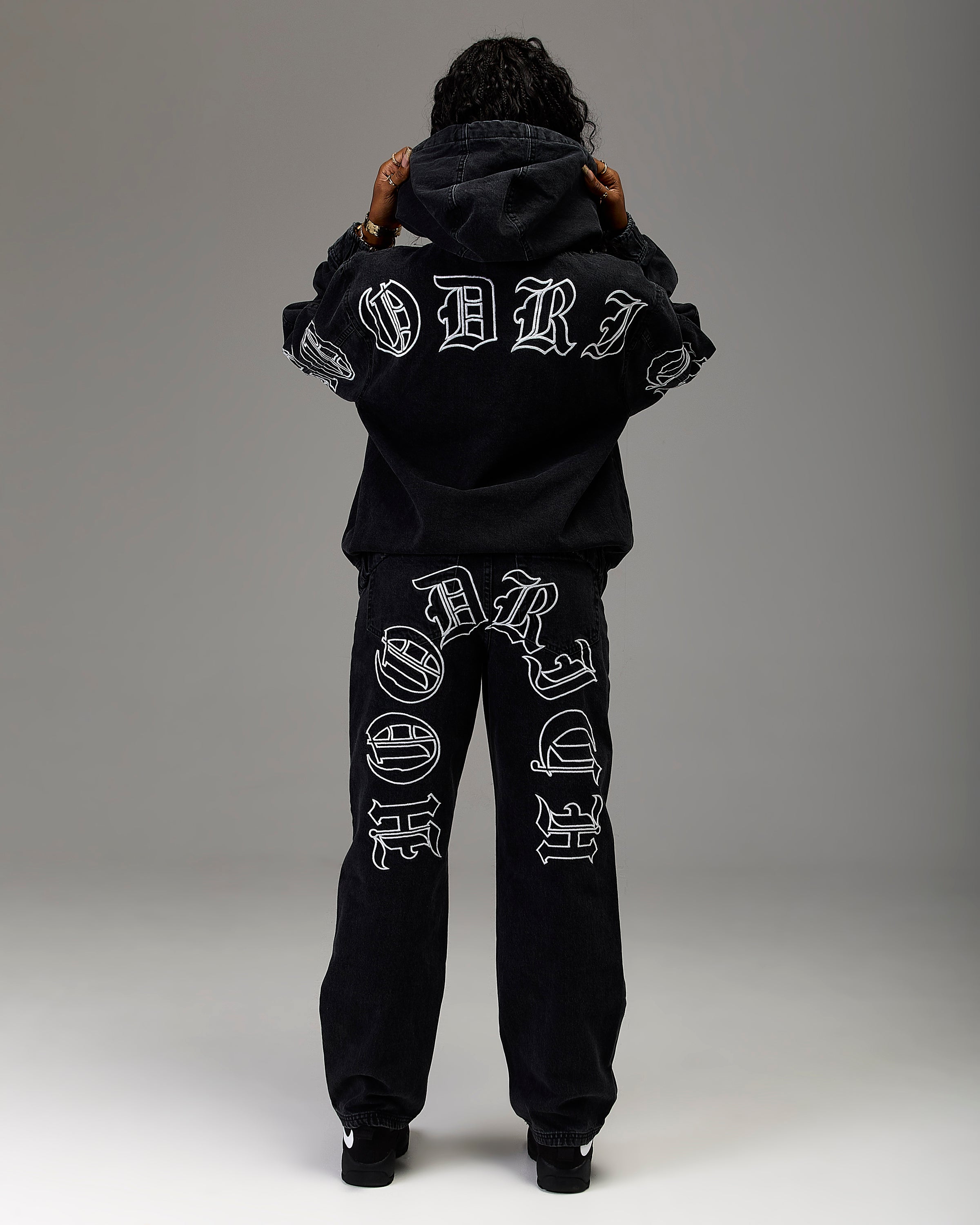 Pantaloni in denim Winner's Circle - Nero/Bianco