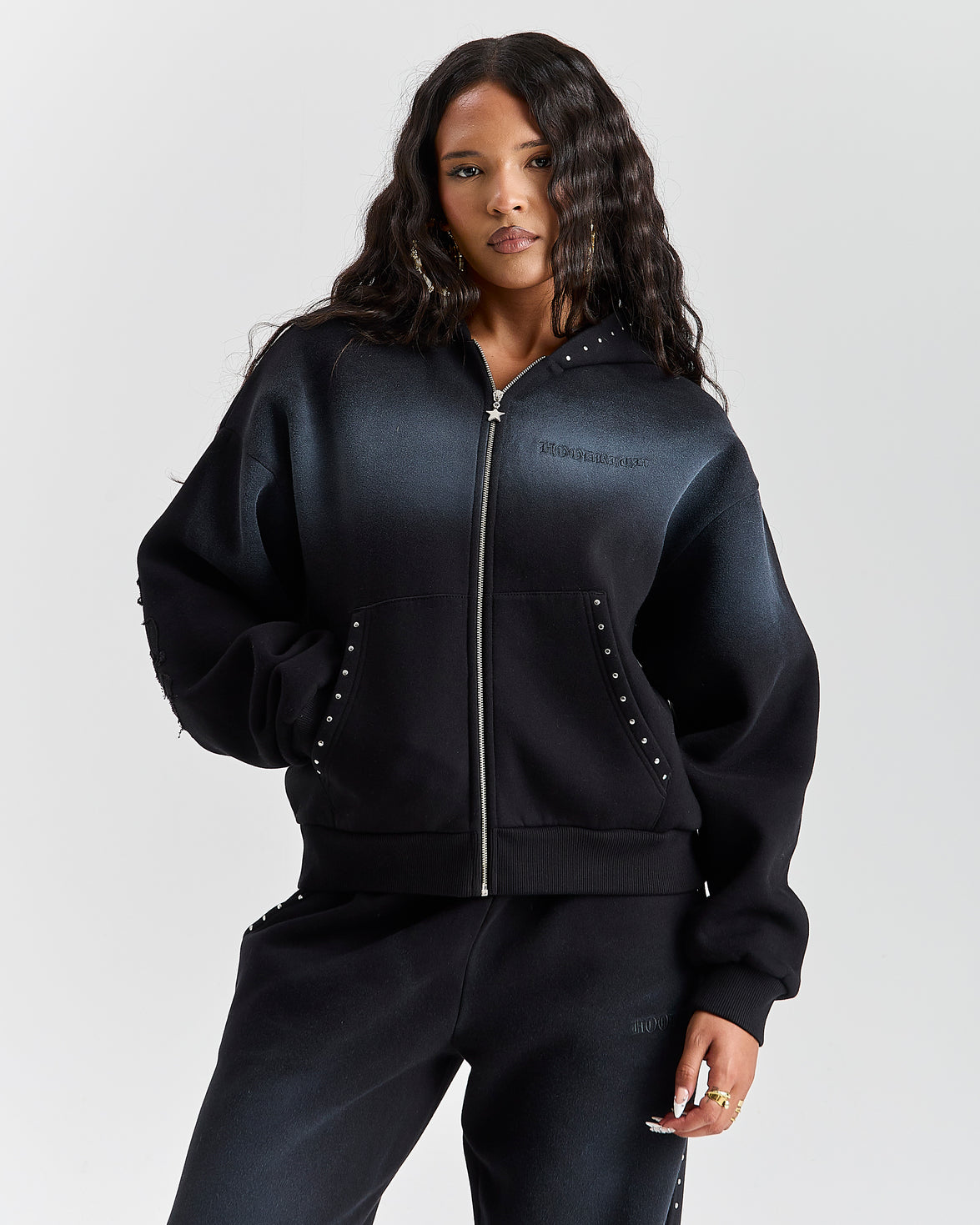 Aspen Mid Length Zip Hoodie - Black Wash