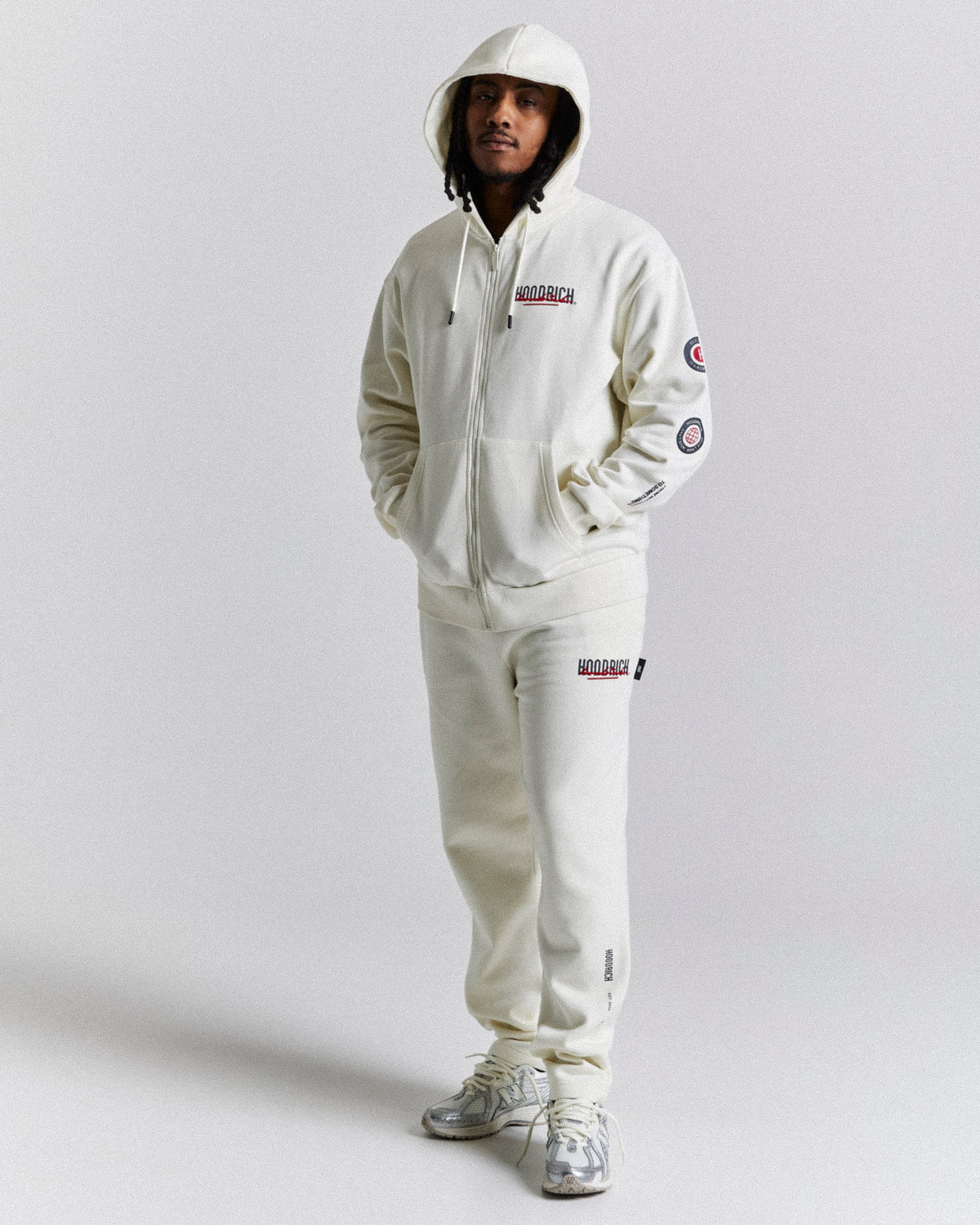 Felpa con cappuccio Fusion Zip - Bianco sporco/Grigio/Rosso