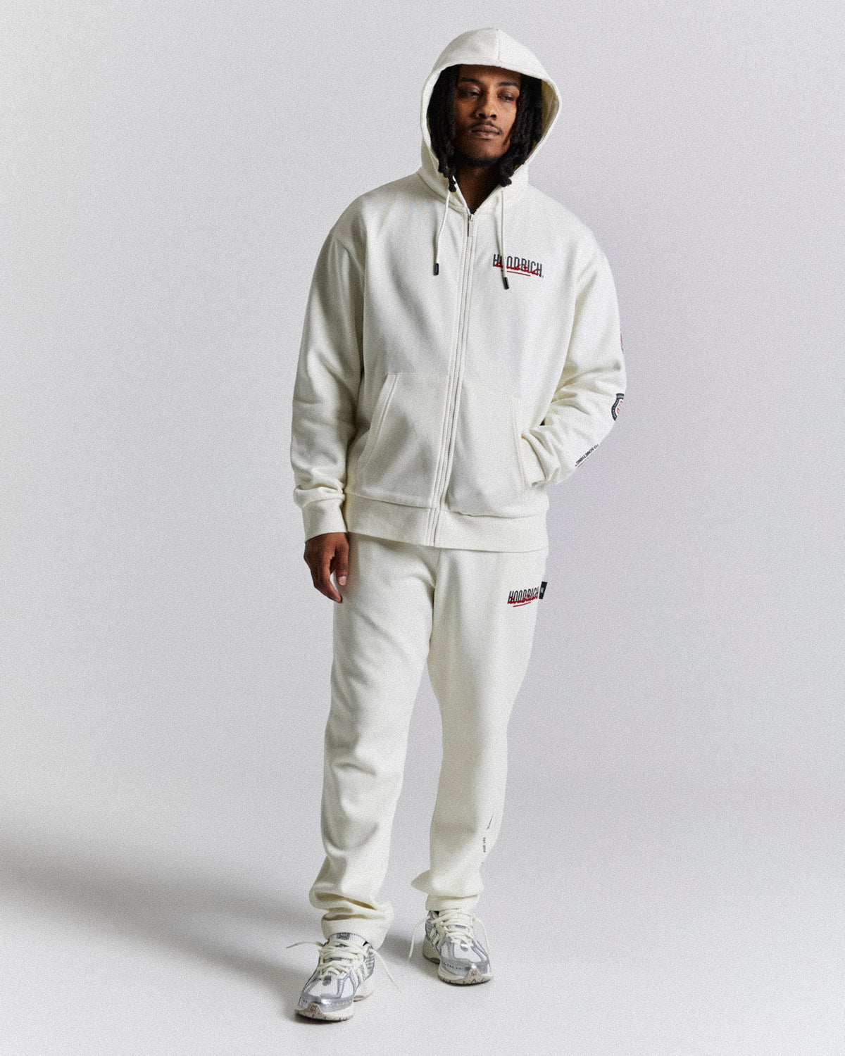 Felpa con cappuccio Fusion Zip - Bianco sporco/Grigio/Rosso