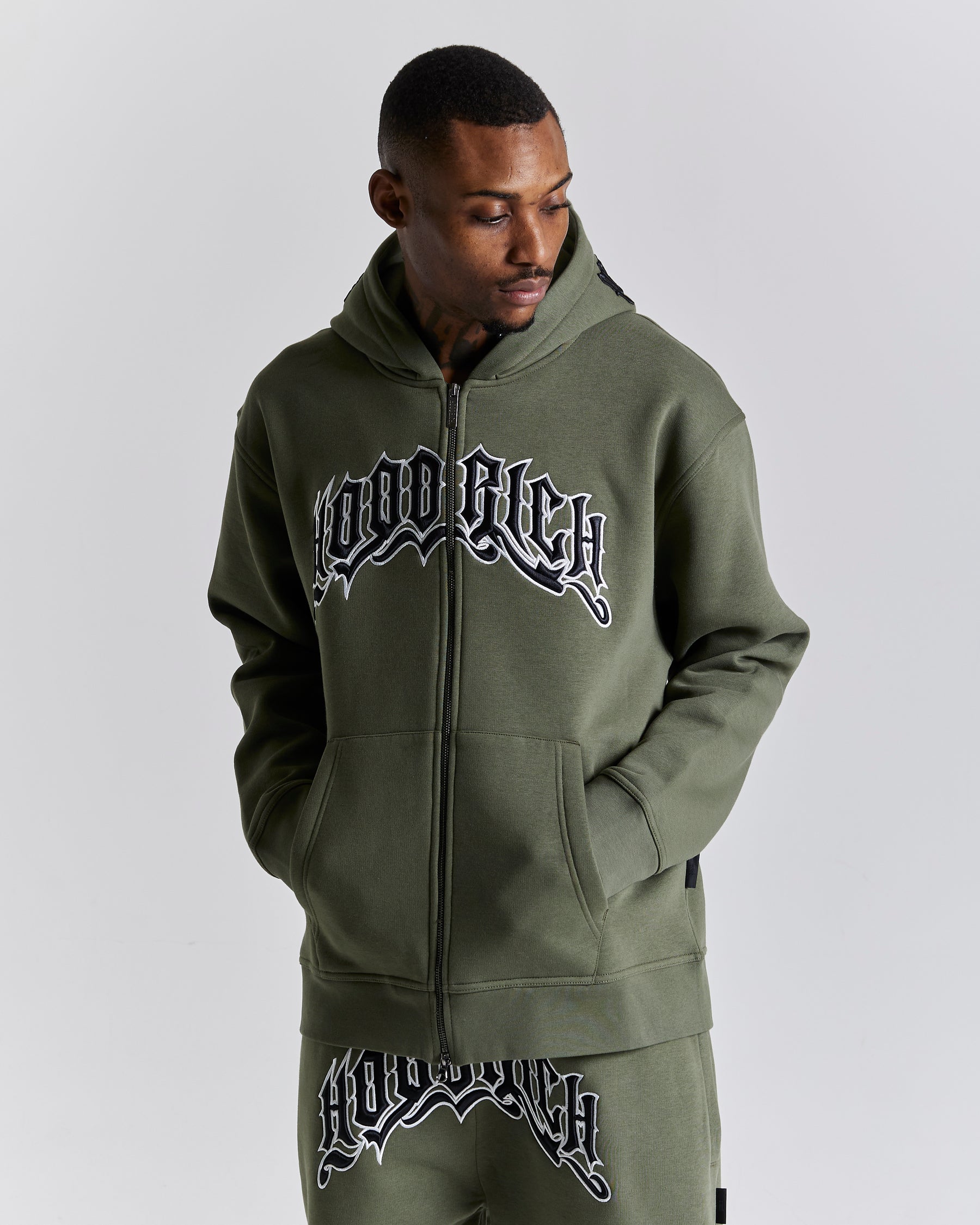 Ritual Oversized Zip Hoodie - Khaki Green/Black