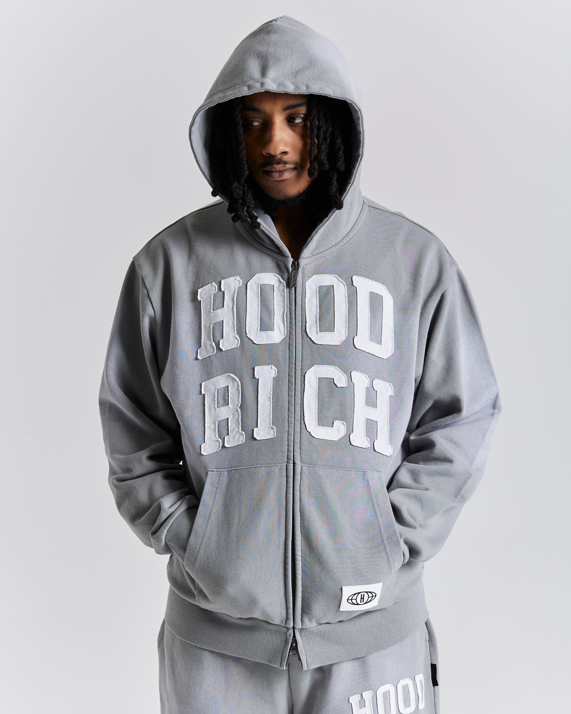 Ember Oversized Zip Hoodie - Grey/White