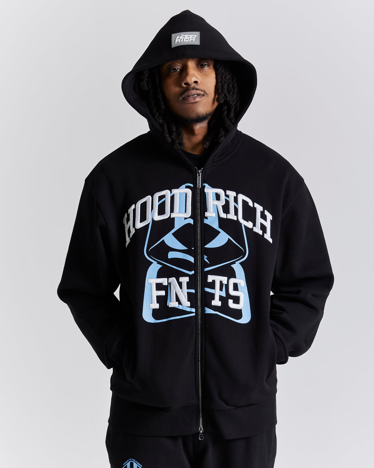 Felpa con cappuccio oversize Obscure con zip - Nero/Bianco/Blu