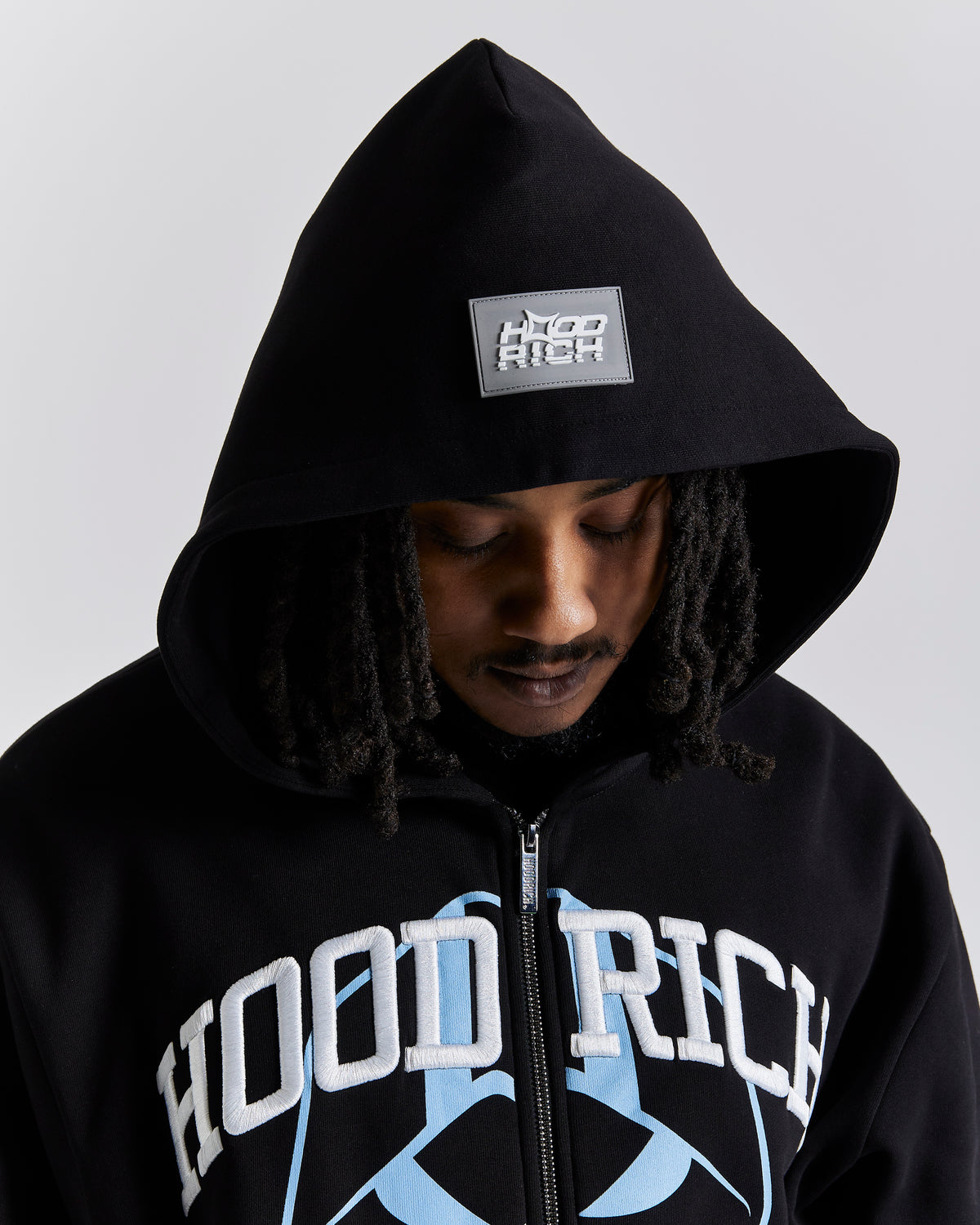 Felpa con cappuccio oversize Obscure con zip - Nero/Bianco/Blu