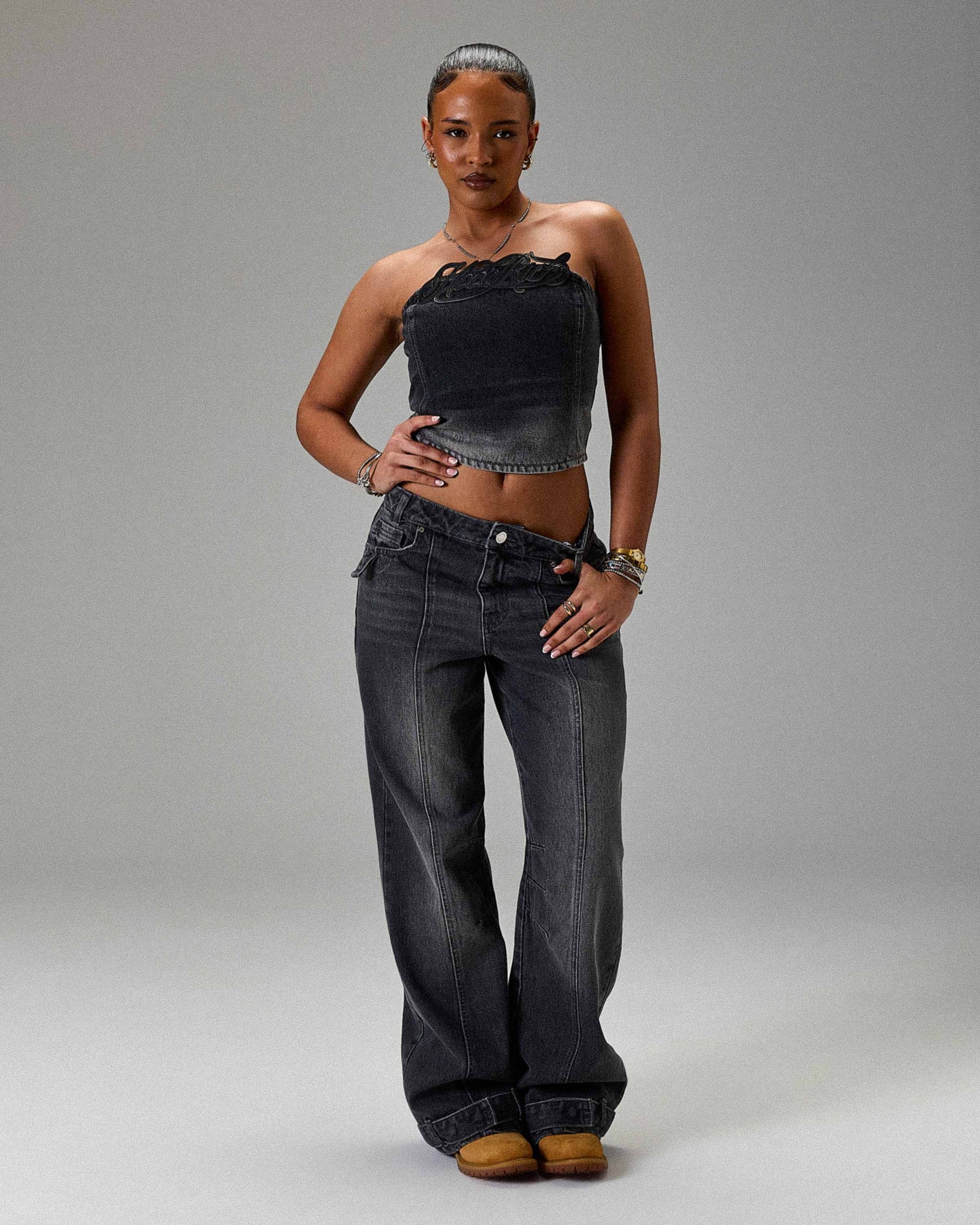Jeans cargo a gamba larga Solace di Winner's Circle - Grigio/Nero