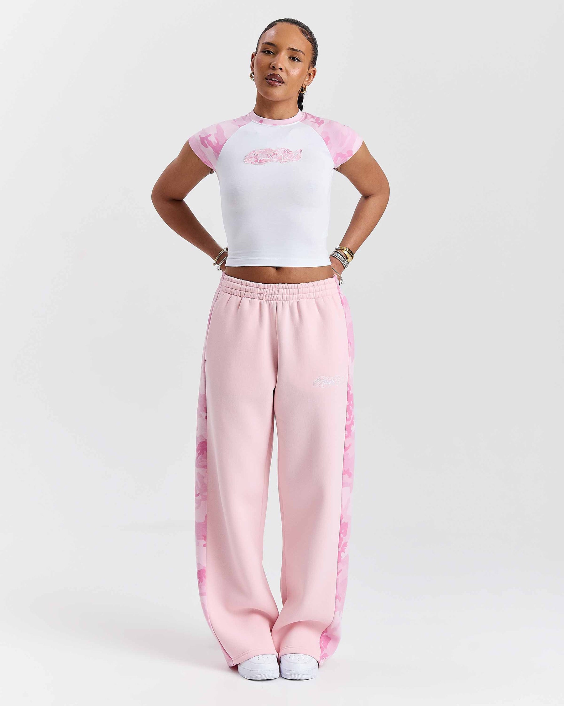 Pantaloni da jogging larghi oversize Field - Rosa/Bianco/Mimetico