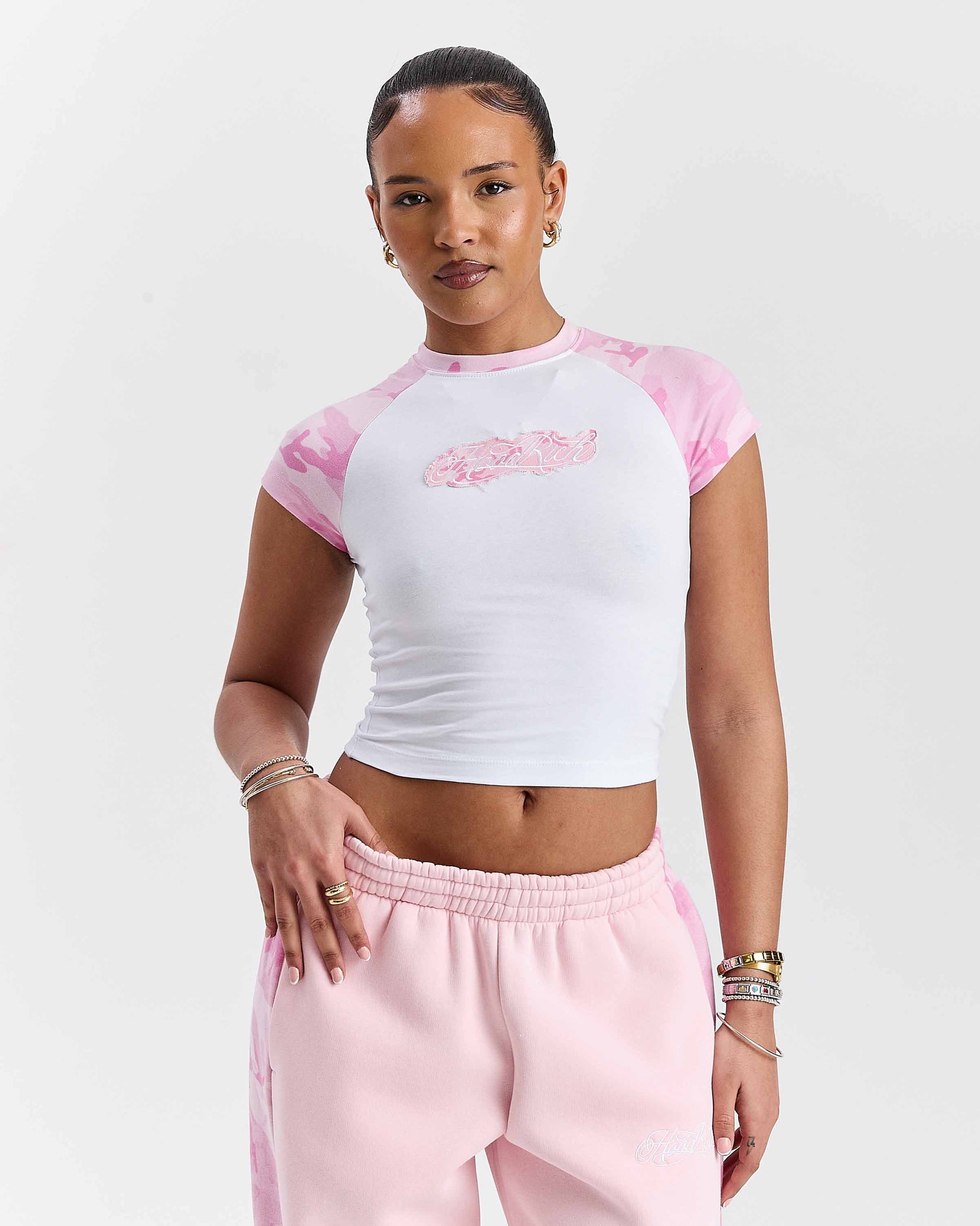 Maglietta aderente Field - Bianco/Rosa mimetico