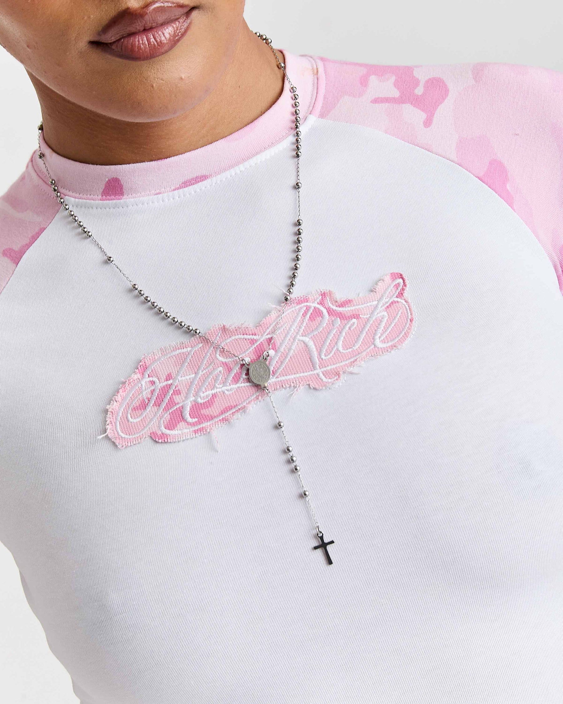 Maglietta aderente Field - Bianco/Rosa mimetico