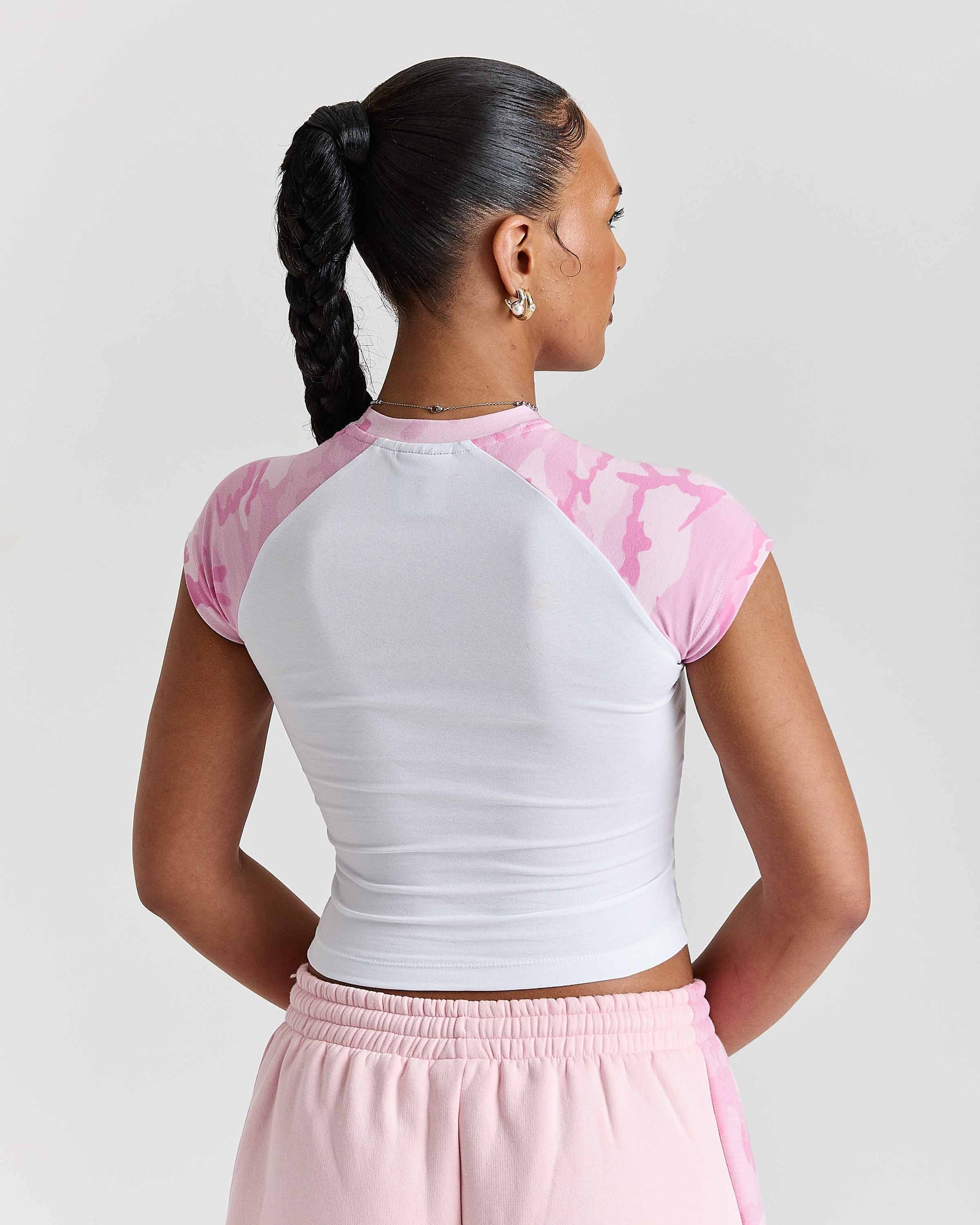 Maglietta aderente Field - Bianco/Rosa mimetico