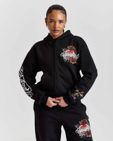 Felpa con cappuccio e zip di media lunghezza Vox - Nero/Rosso