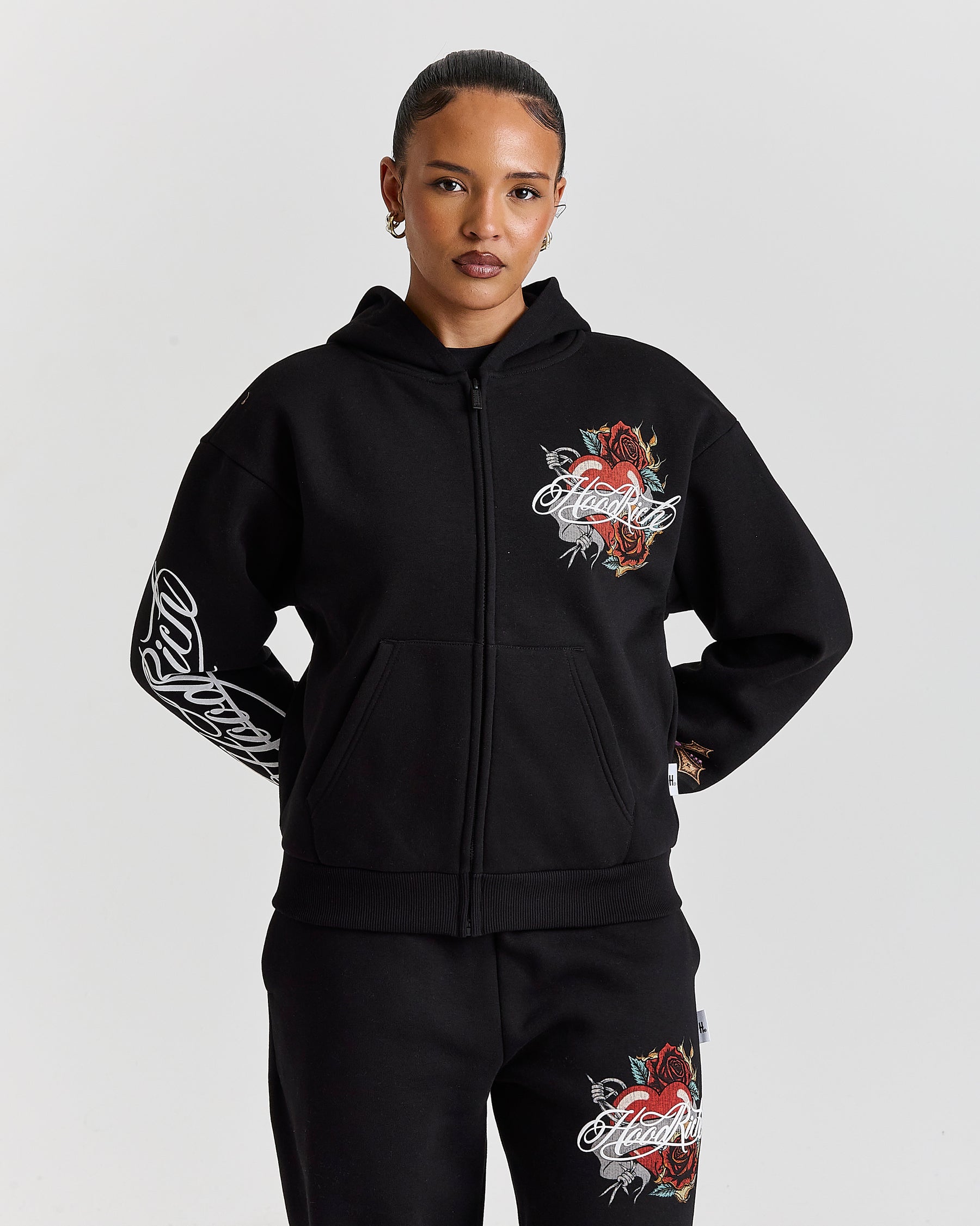 Vox Mid Length Zip Hoodie - Black/Red