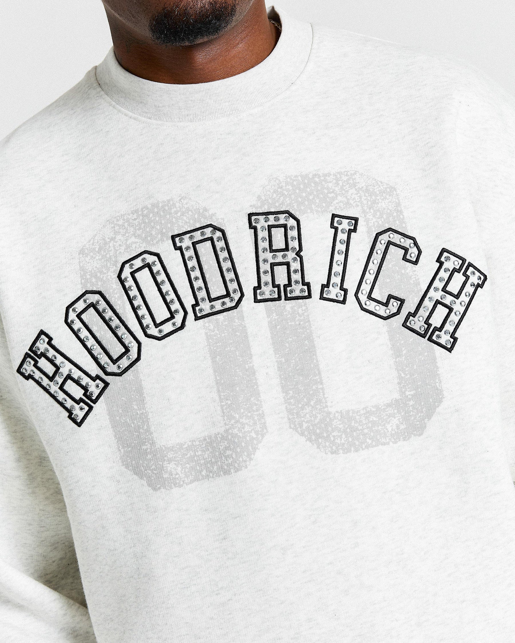 Light Grey sweatshirt with 'Hoodrich' text on a plain background