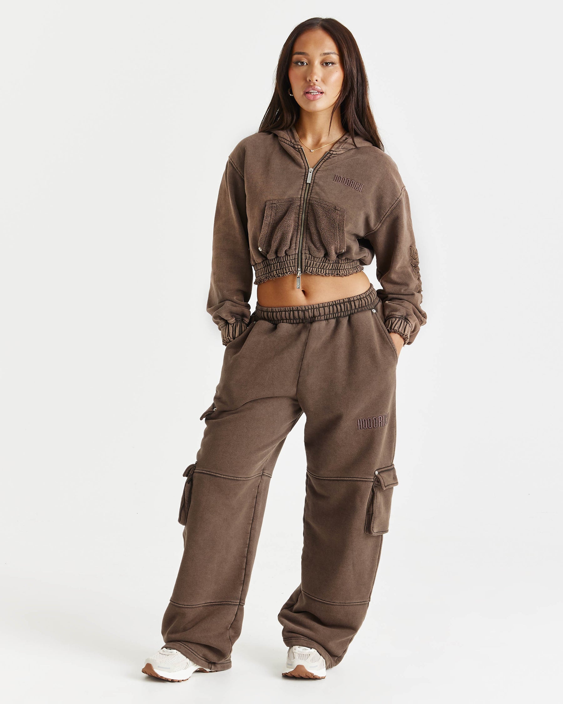 Collision Oversized Wide Leg Joggers - Brown