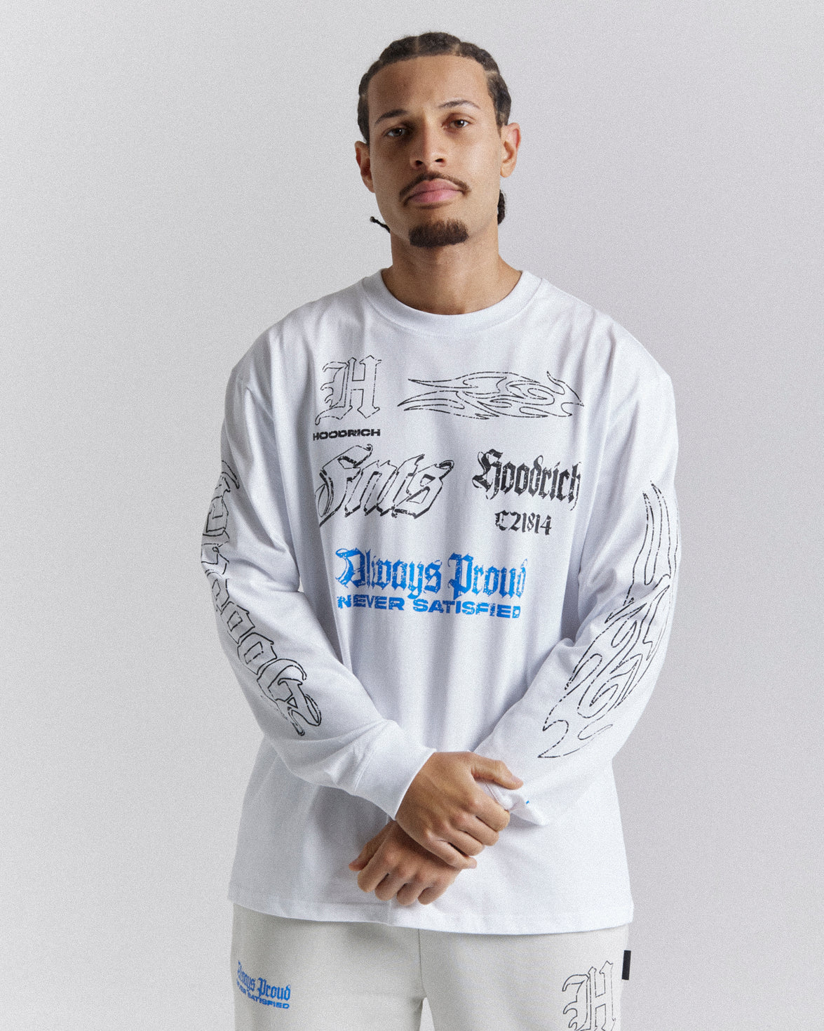 Blaze Oversized Long Sleeve T-Shirt - White/Black/Blue