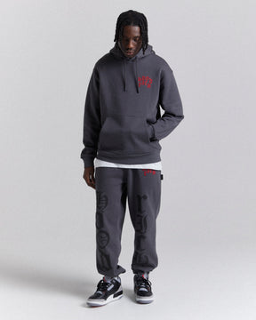 Crown Oversized Hoodie - Grey/Black/Red