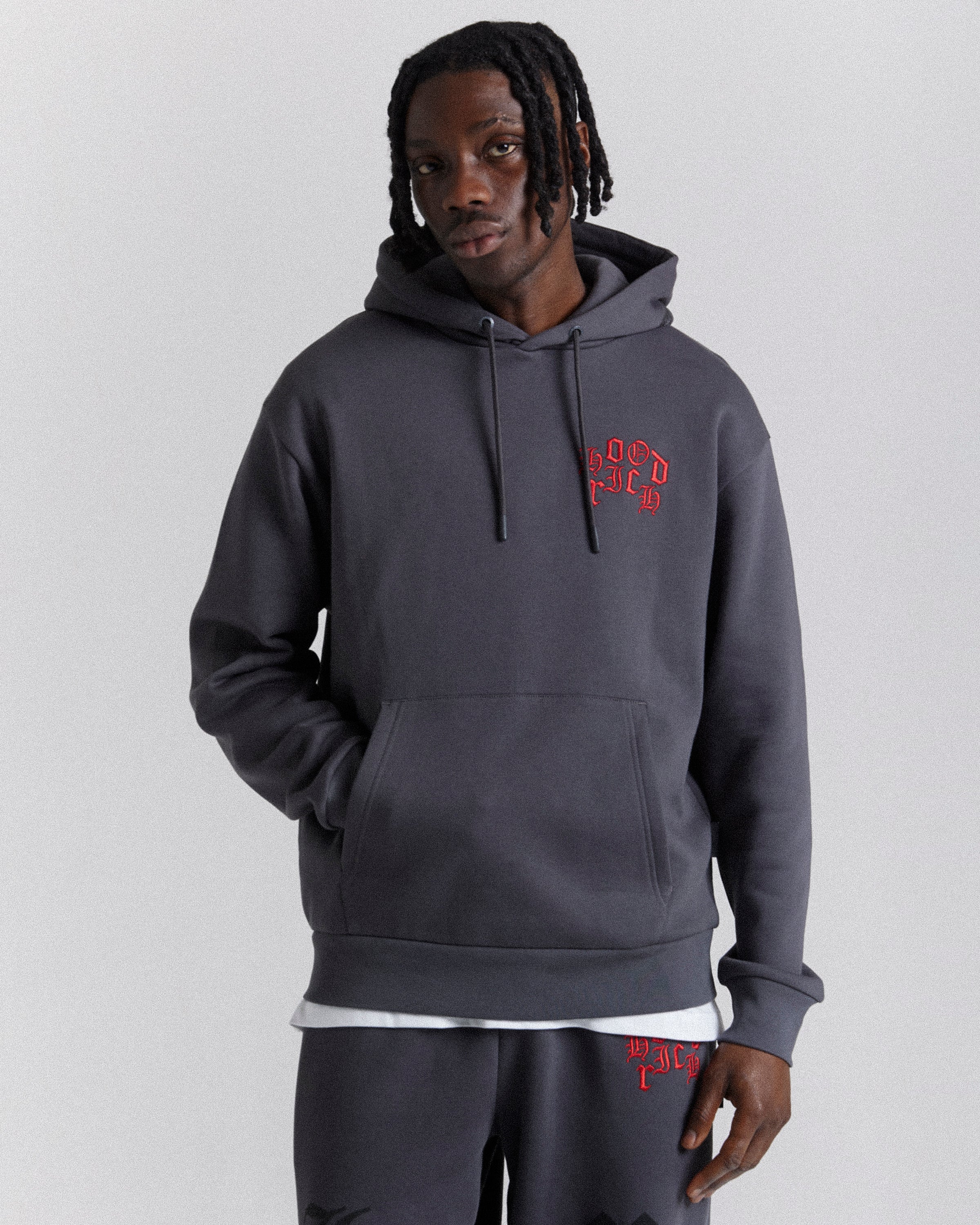 Felpa con cappuccio oversize Crown - Grigio/Nero/Rosso