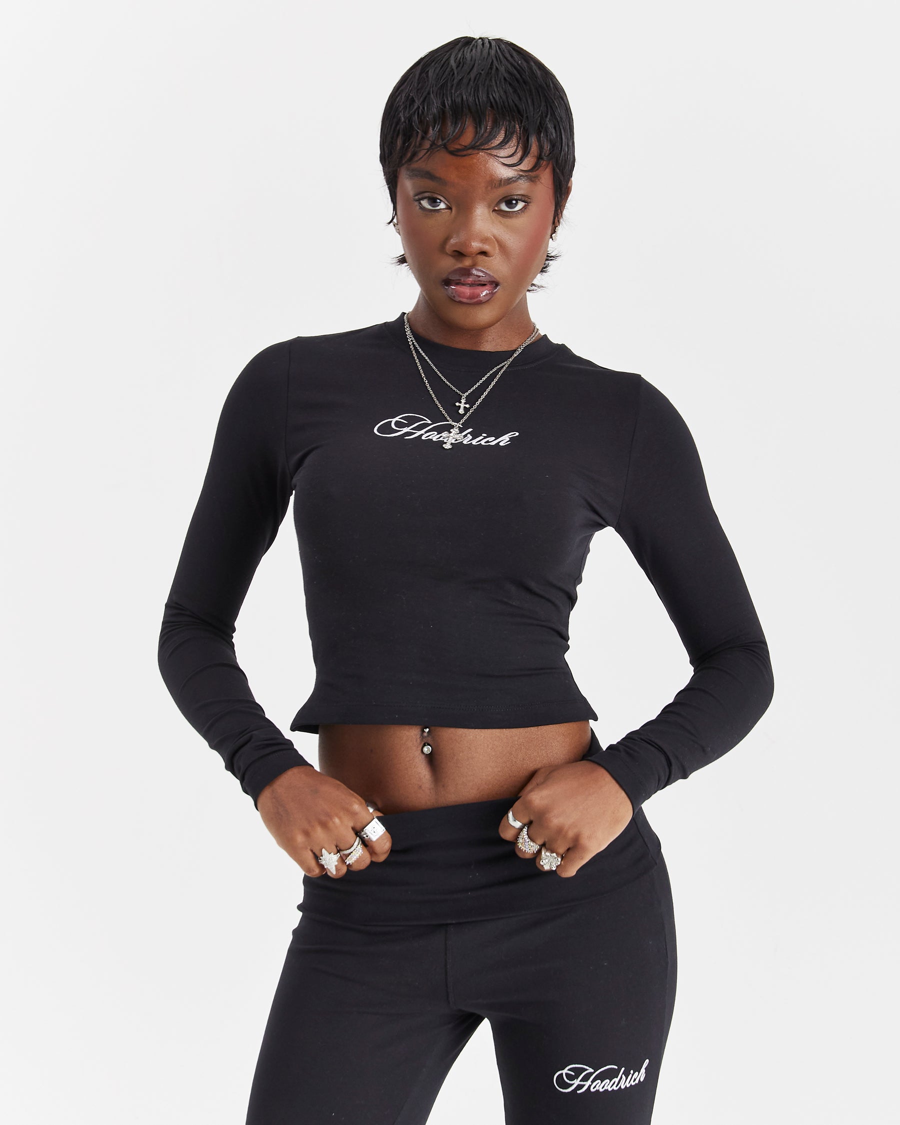 Poise Long Sleeve Fitted Tee - Black/White