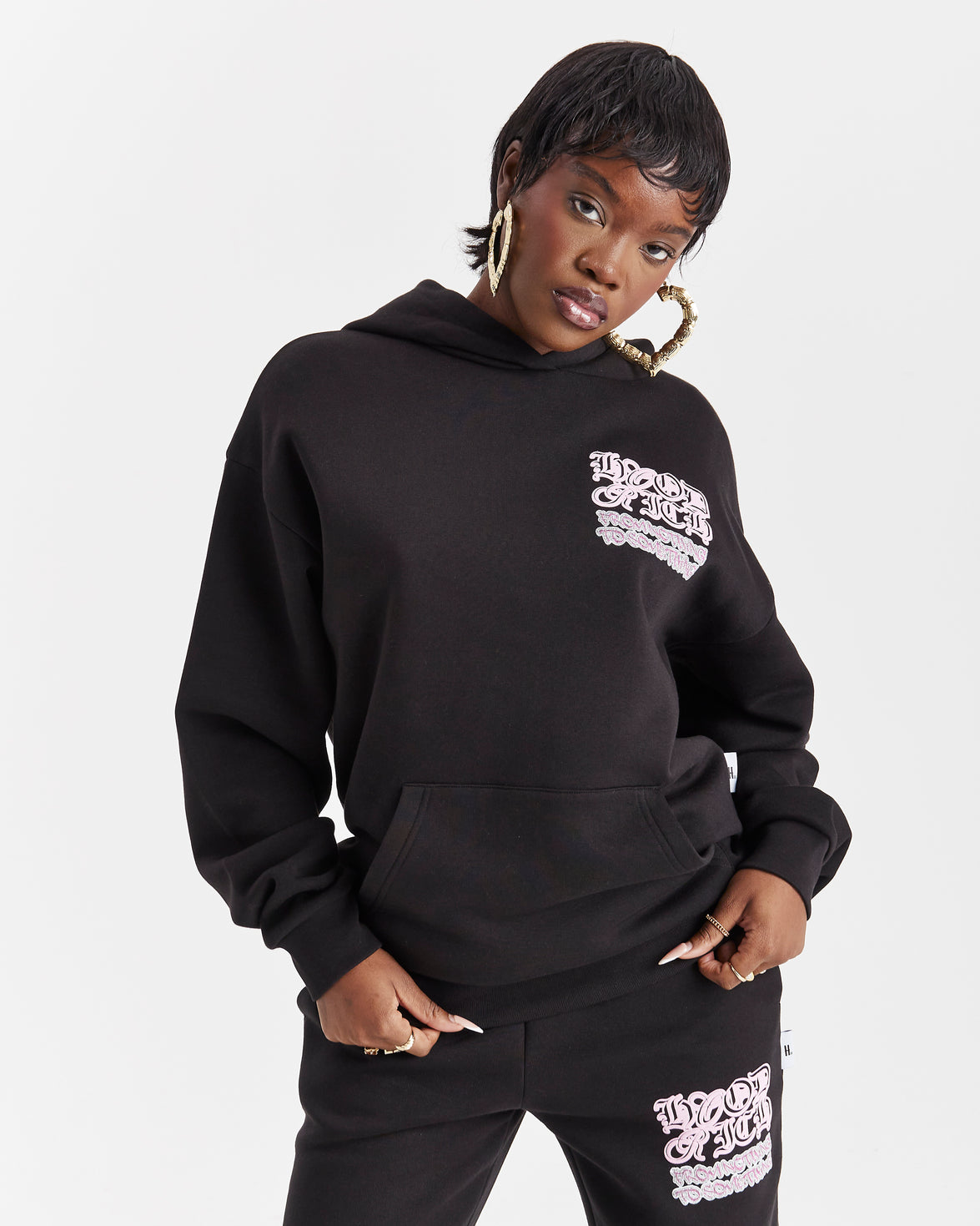 Jewel Oversized Hoodie - Black/Pink