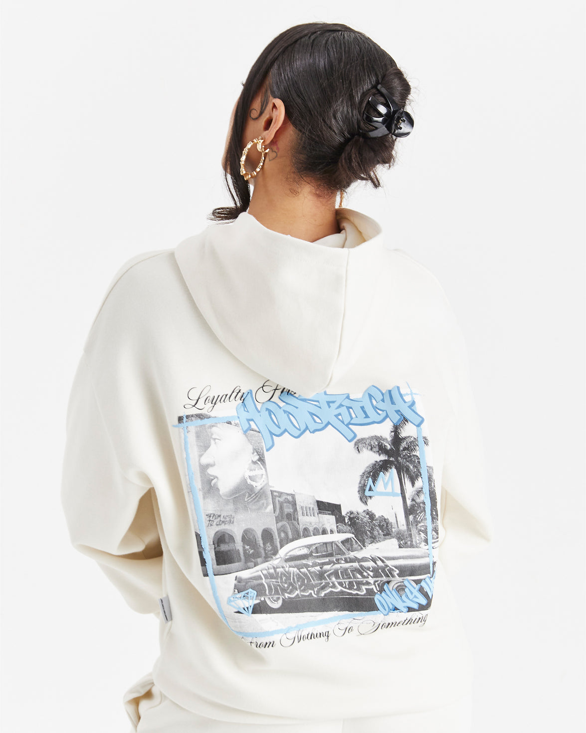 Urban Oversized Hoodie - Cream/Black/Blue