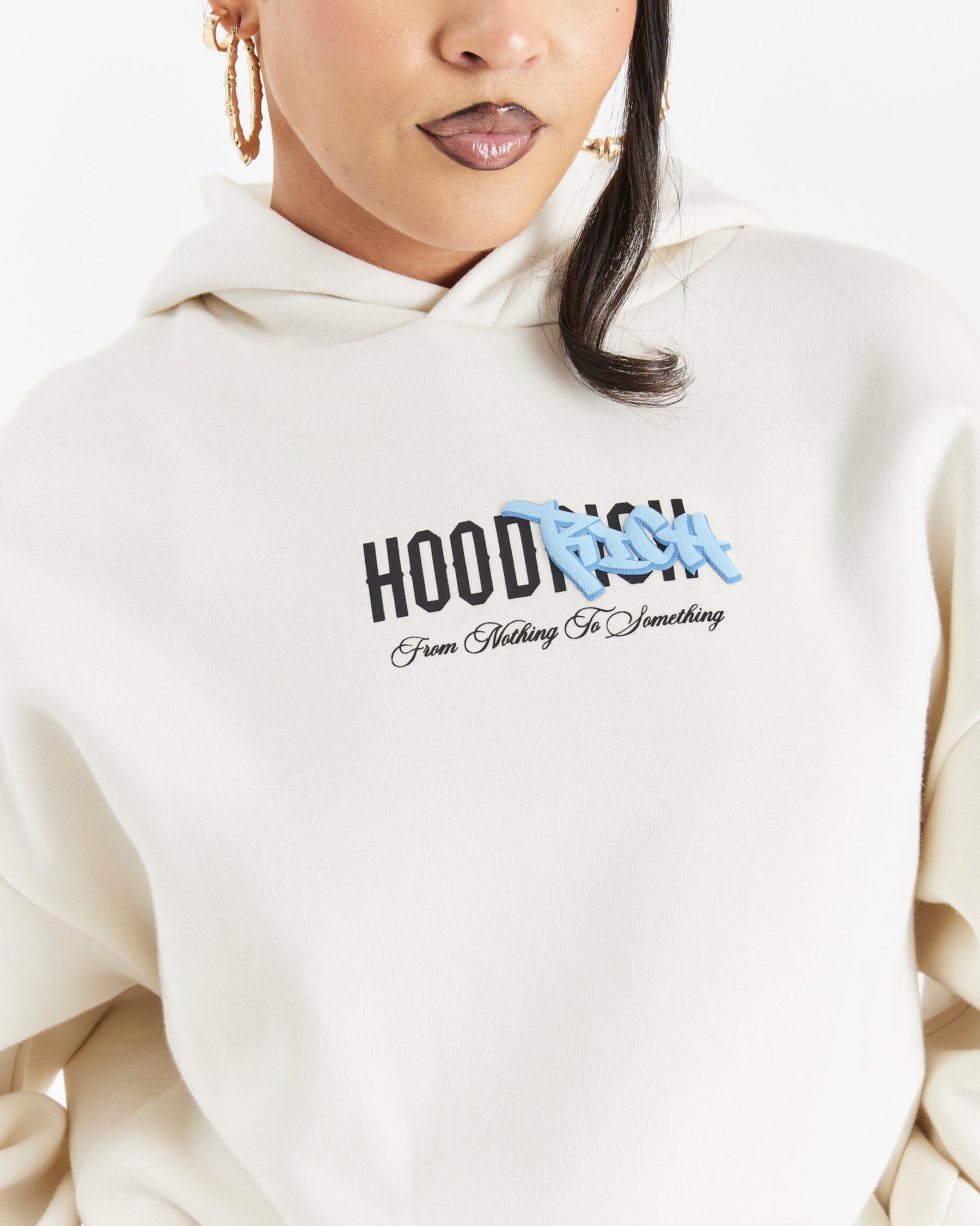 Urban Oversized Hoodie - Cream/Black/Blue