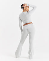 Poise Fold Waist Flare Leggings - Light Grey/White