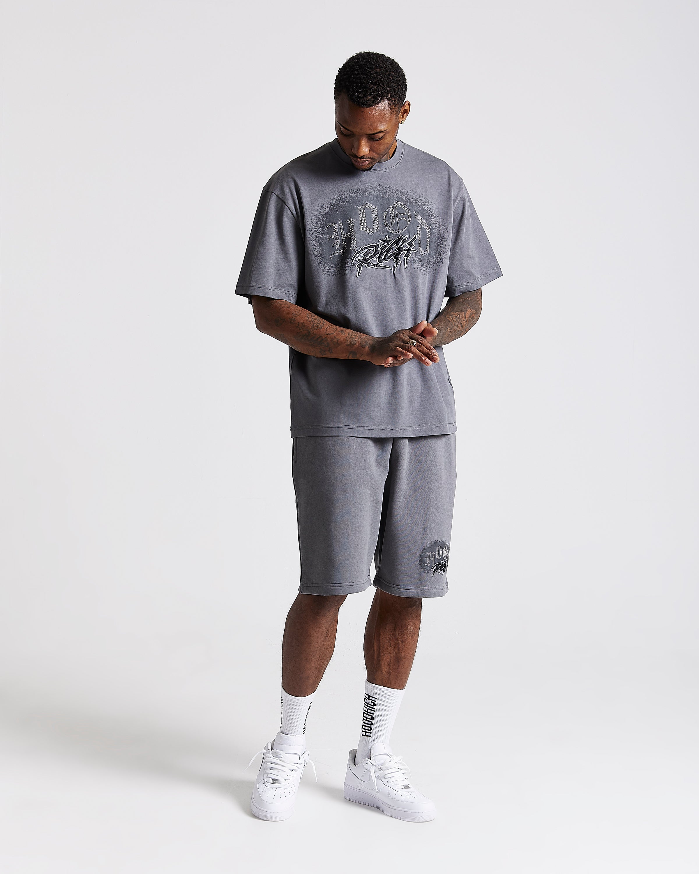 Pantaloncini oversize Iron - Grigio/Strass