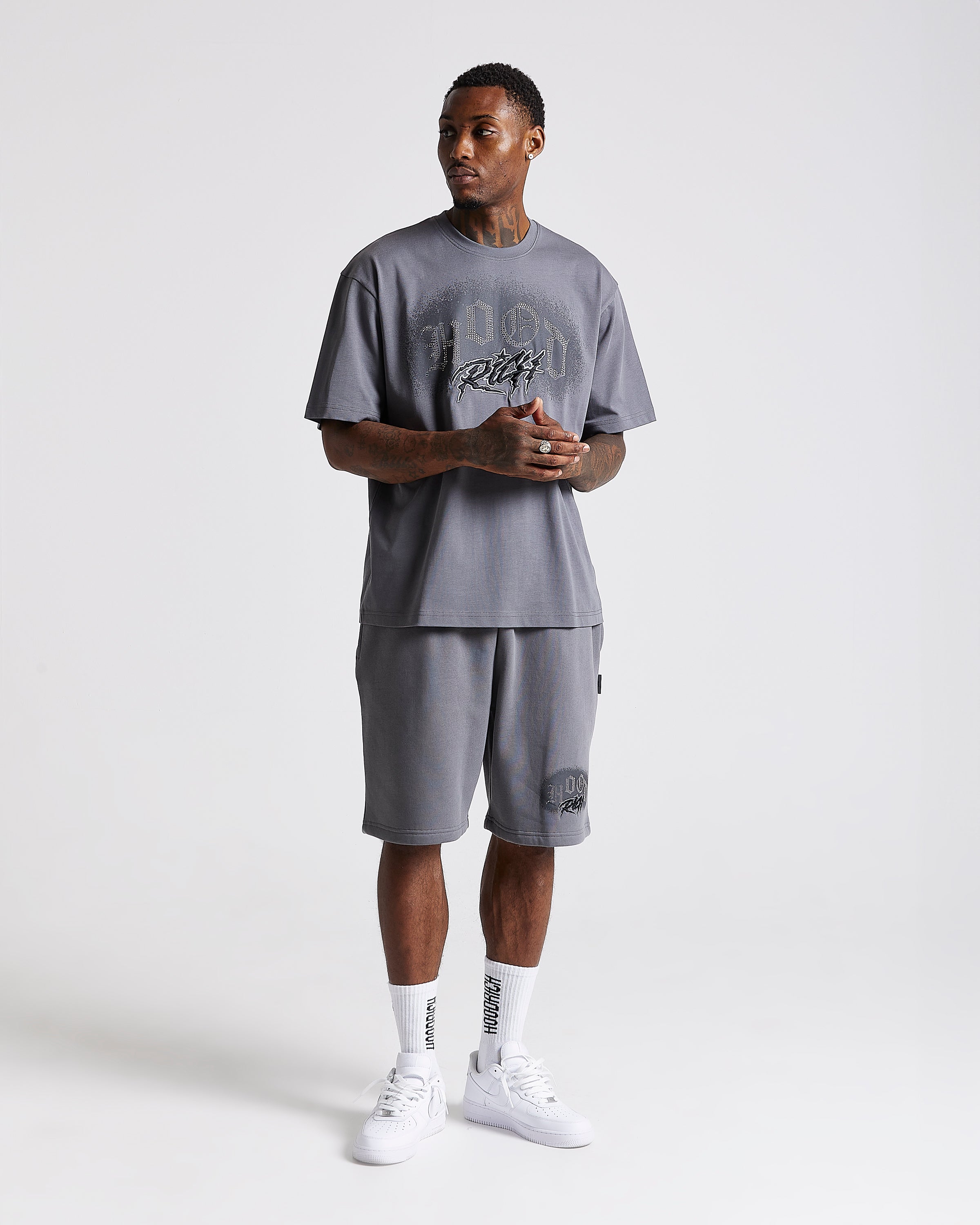 Pantaloncini oversize Iron - Grigio/Strass