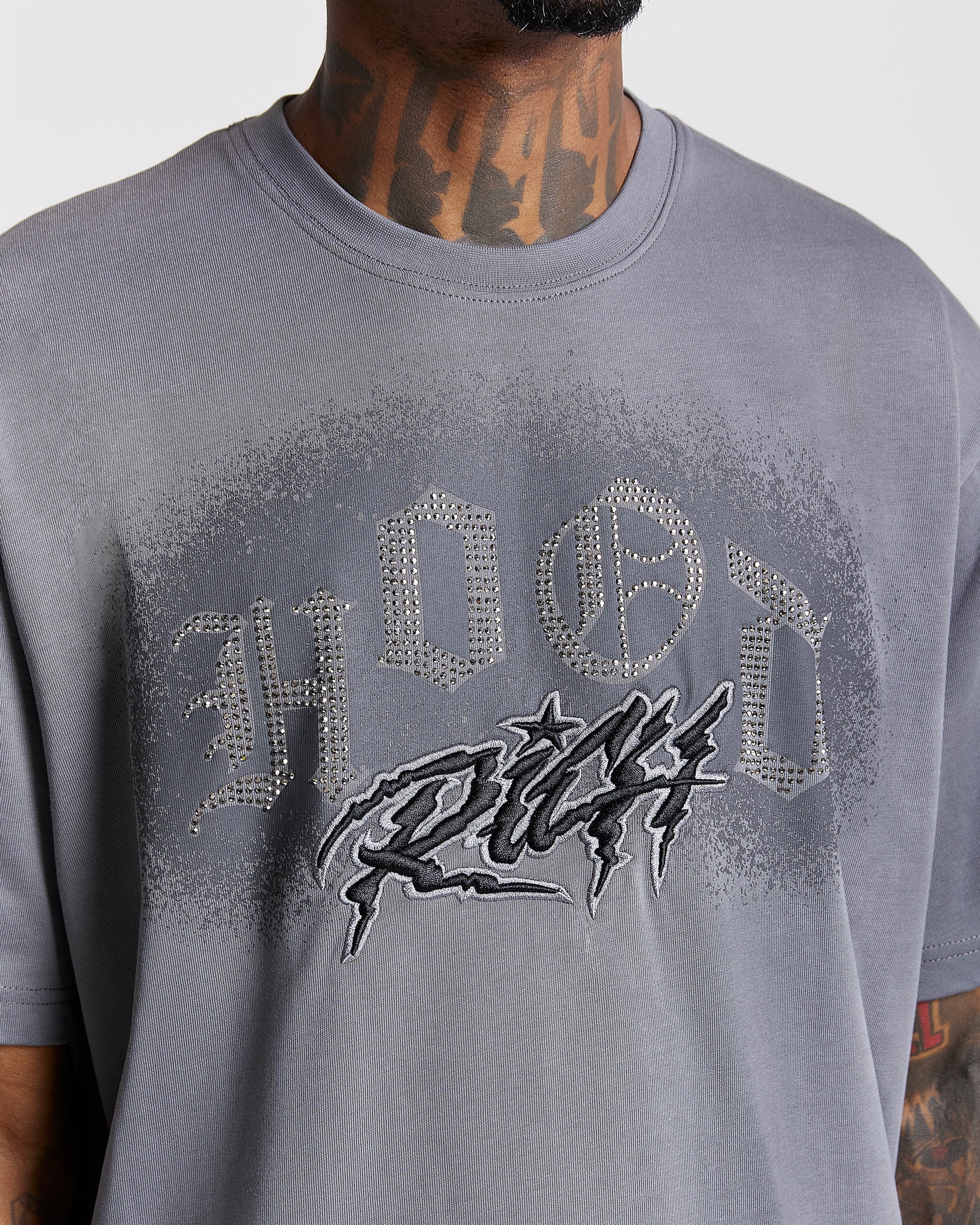 Iron Oversized T-Shirt - Grey/Rhinestones