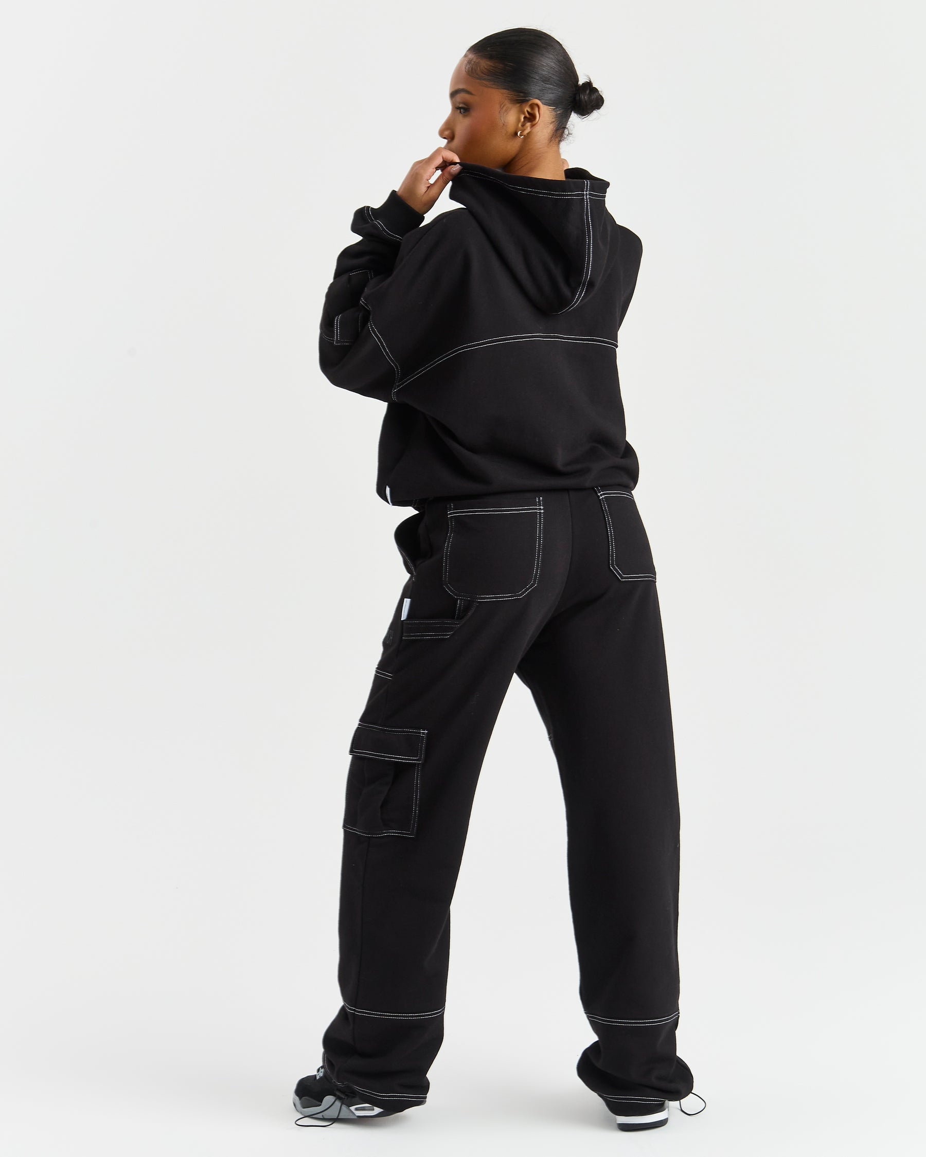 Adorn Open Hem Joggers - Black