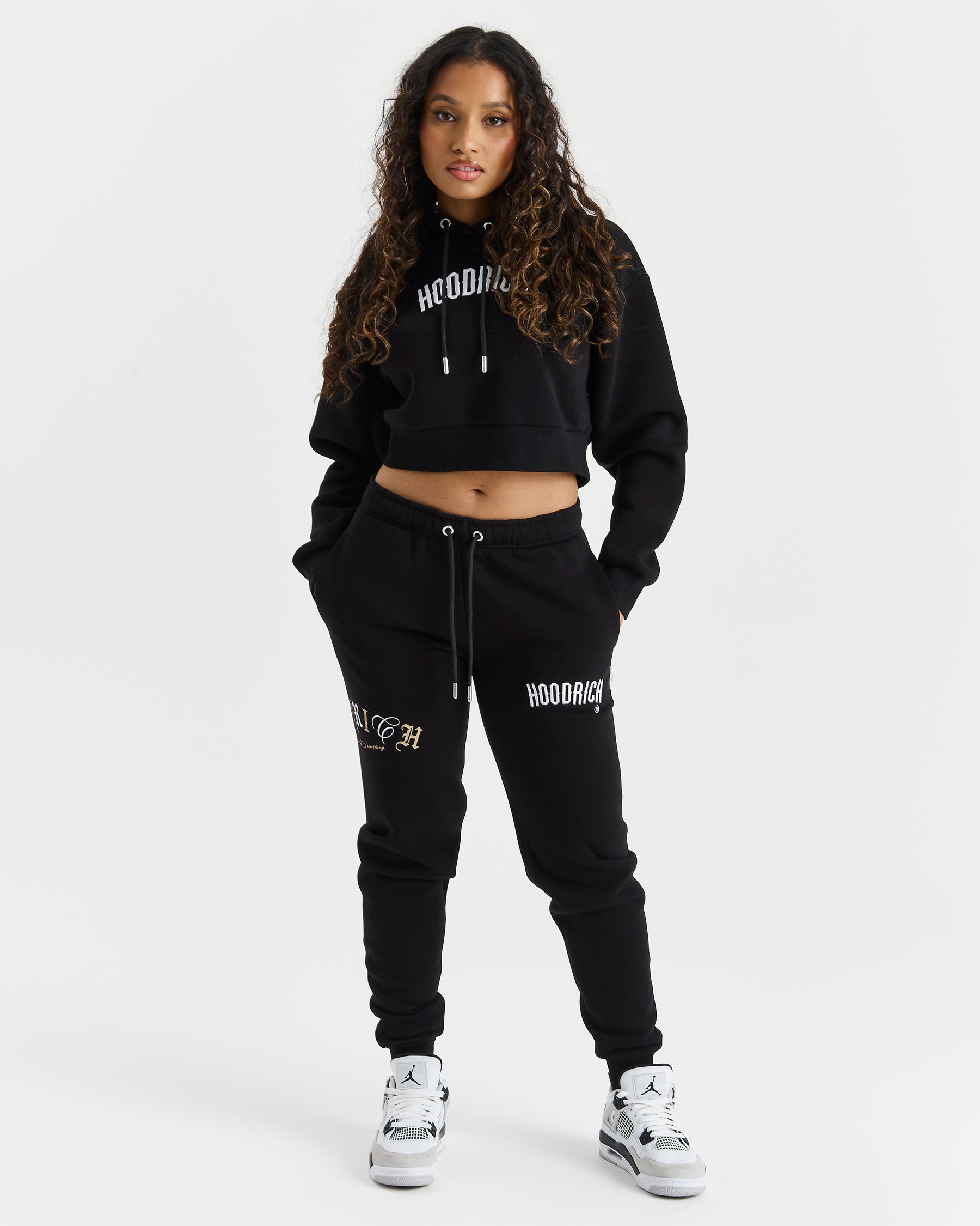 Calor Cropped Hoodie - Black/Cream/Tan