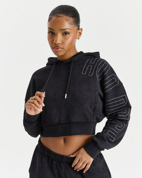 Erode Cropped Hoodie - Black Wash