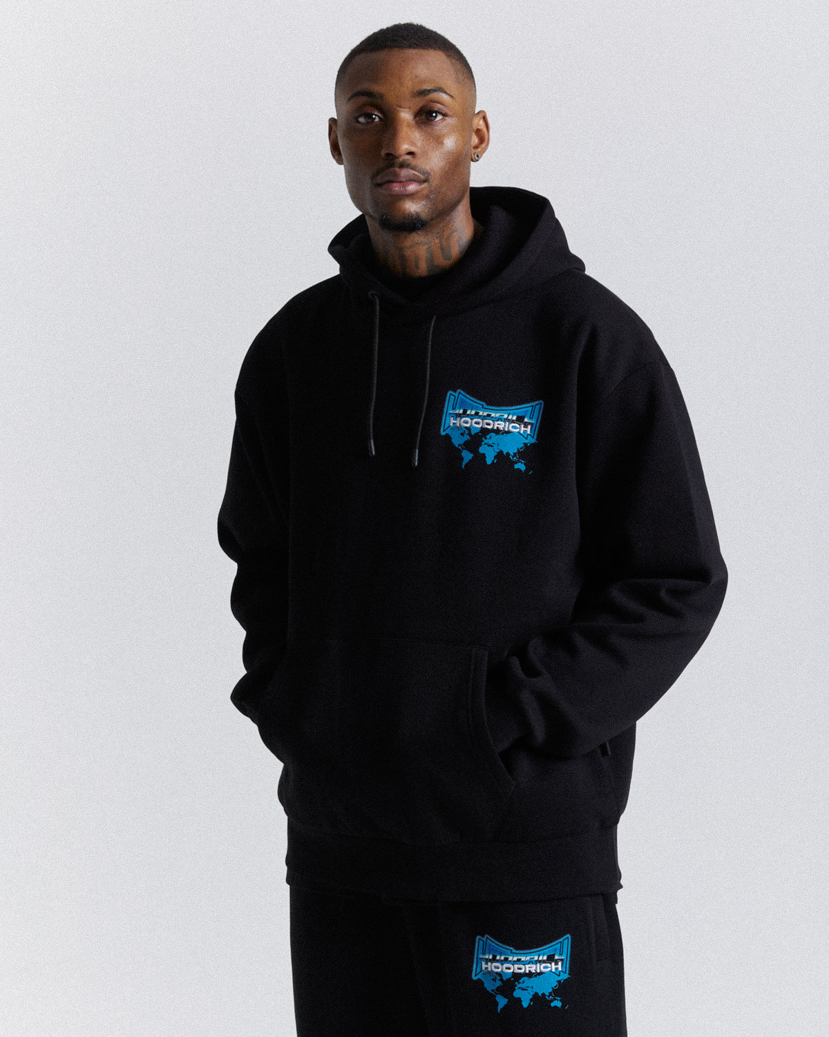 Felpa con cappuccio oversize mondiale - Nero/Bianco/Blu