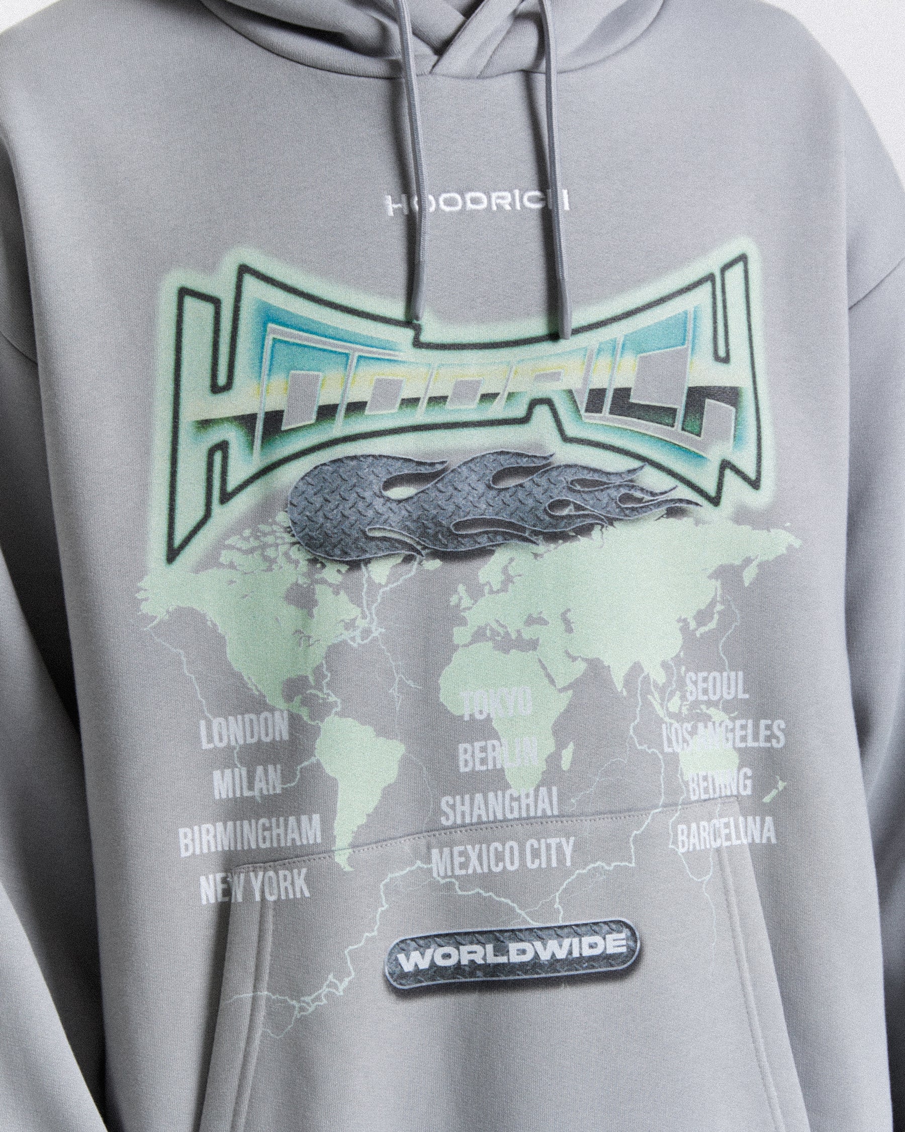 Worldwide Oversized Hoodie - Grey/White/Green