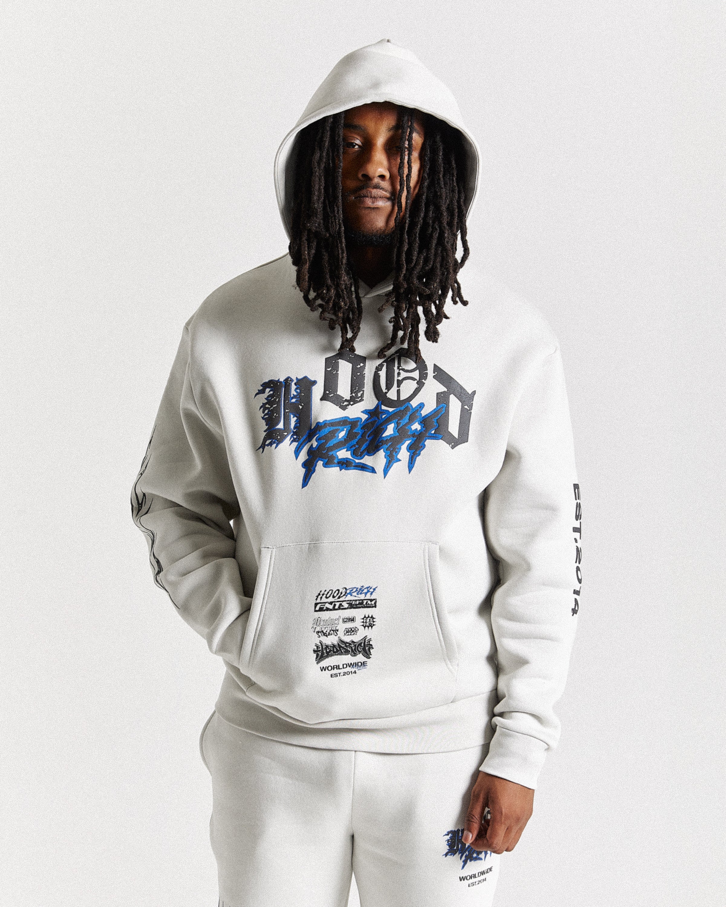 Felpa con cappuccio oversize Vertigo - Bianco sporco/Nero/Blu