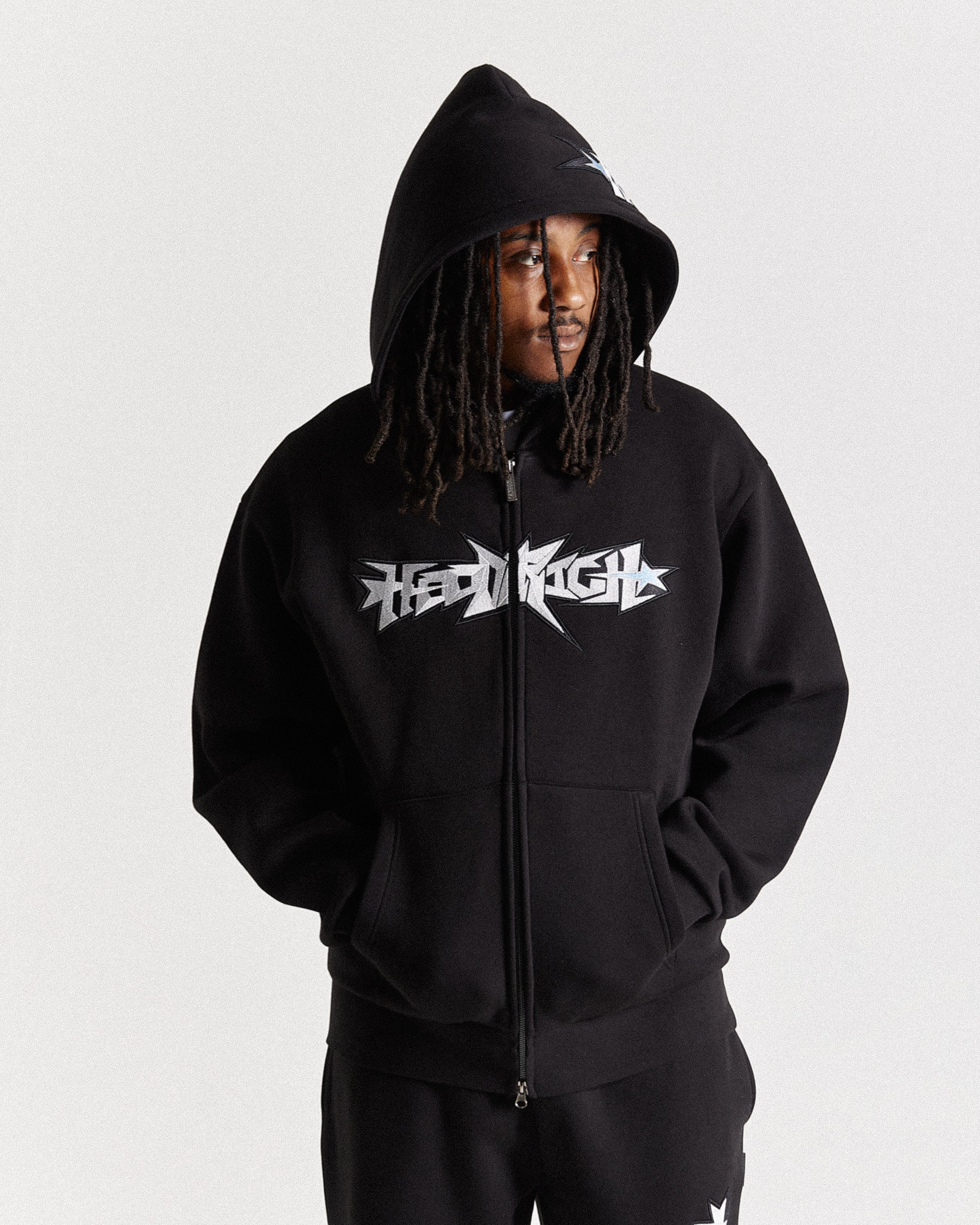 Felpa con cappuccio oversize Triluxe con zip - Nero/Bianco