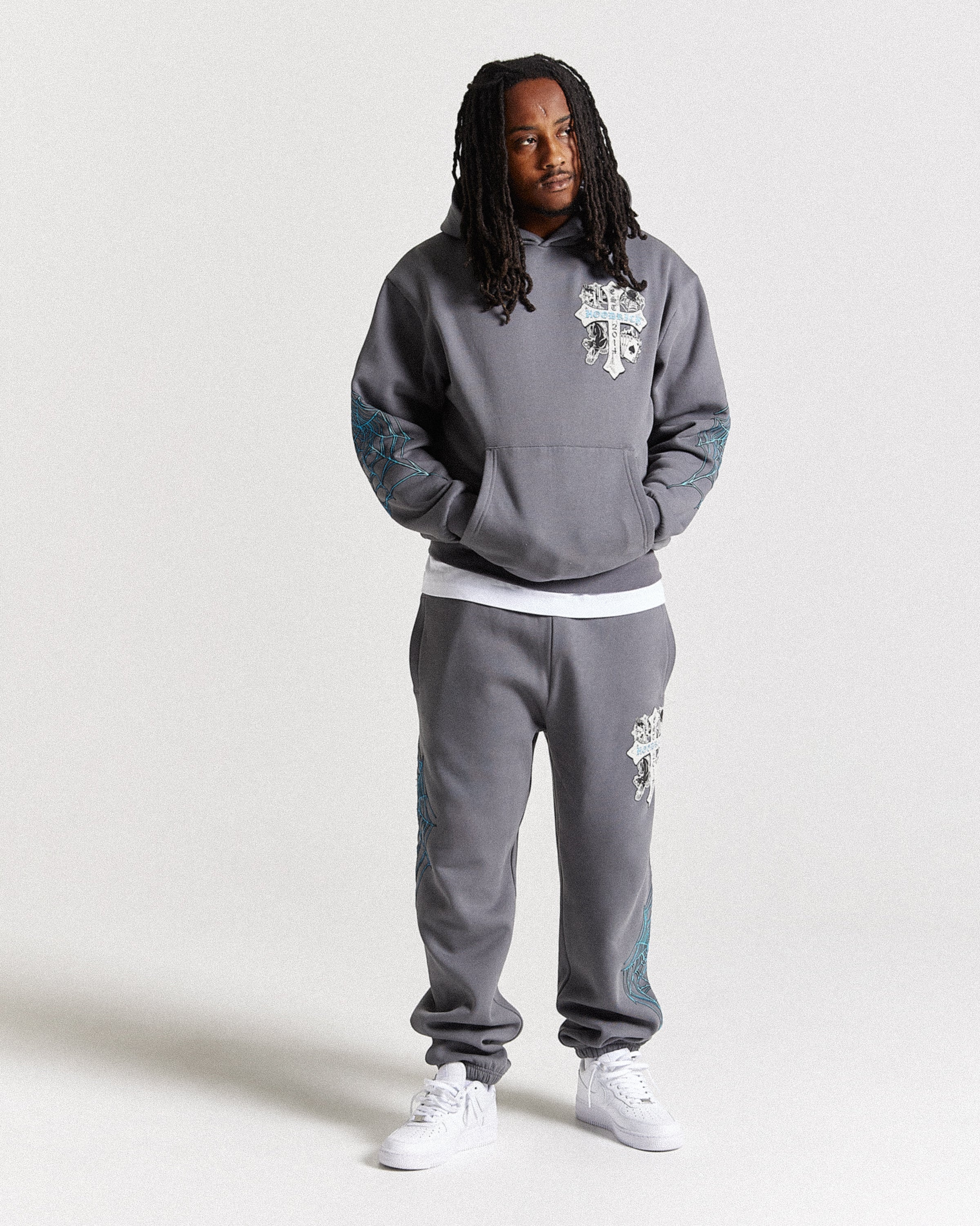 Pantaloni da jogging oversize incrociati - Grigio/Blu