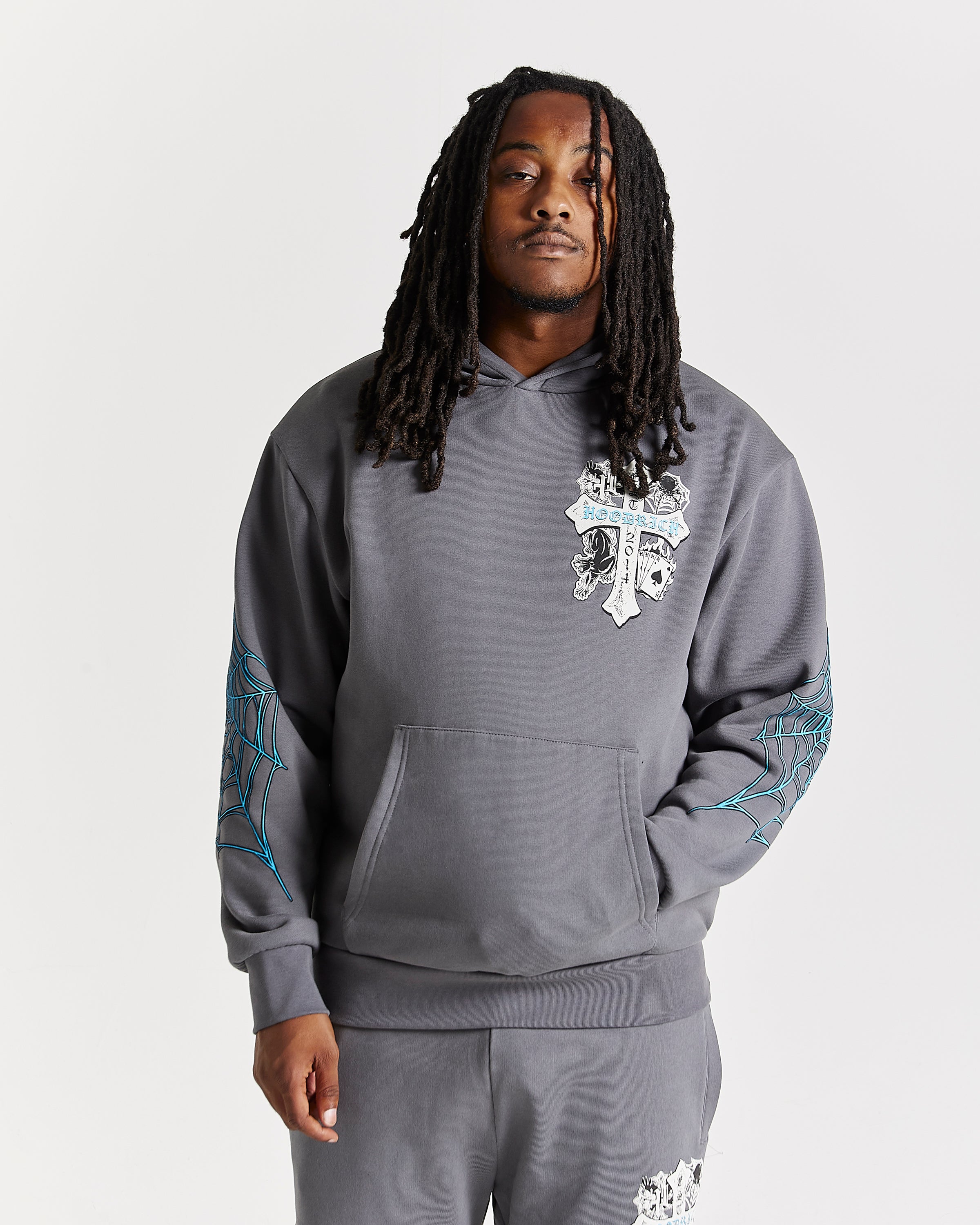 Felpa con cappuccio oversize incrociata - Grigio/Blu
