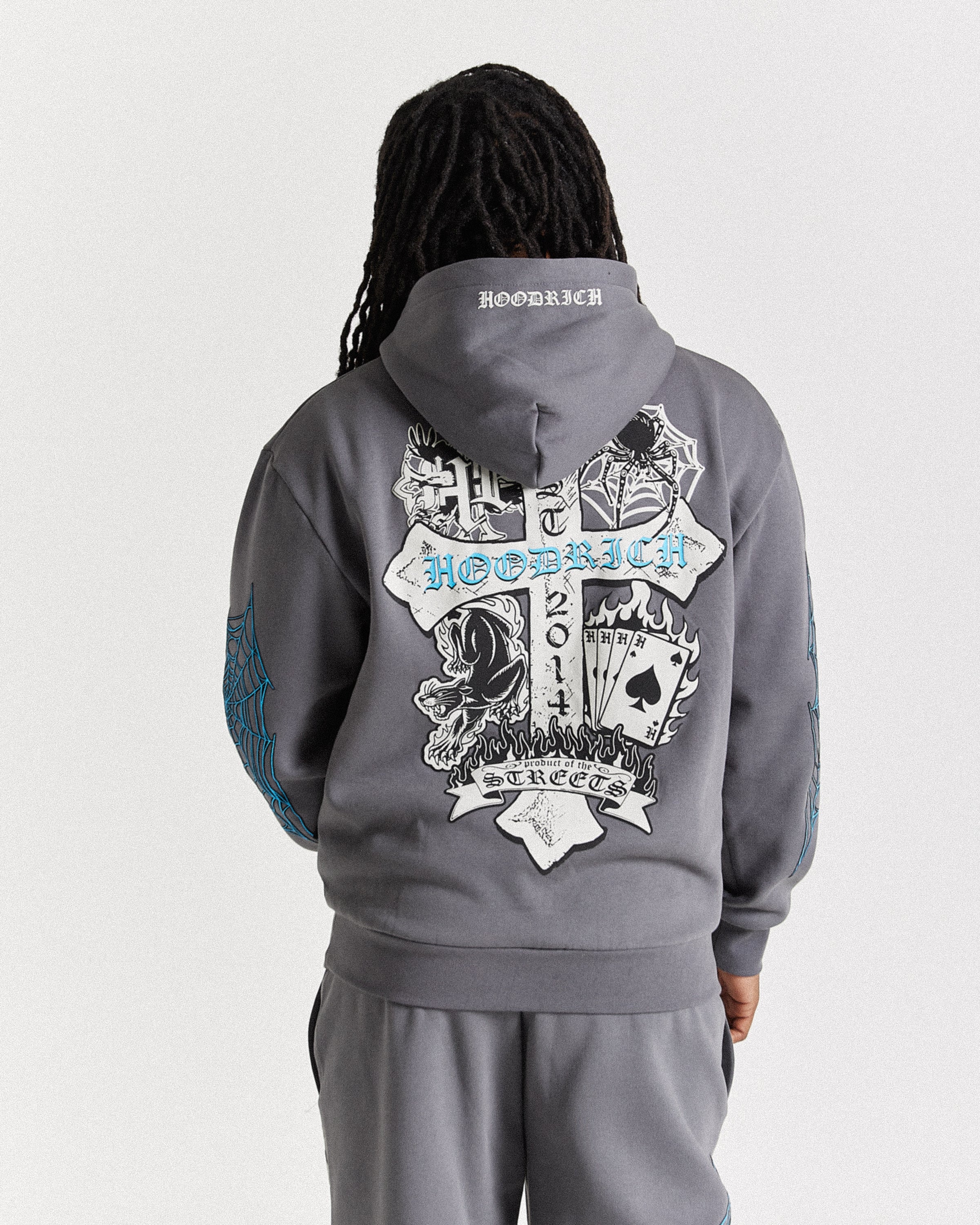 Felpa con cappuccio oversize incrociata - Grigio/Blu