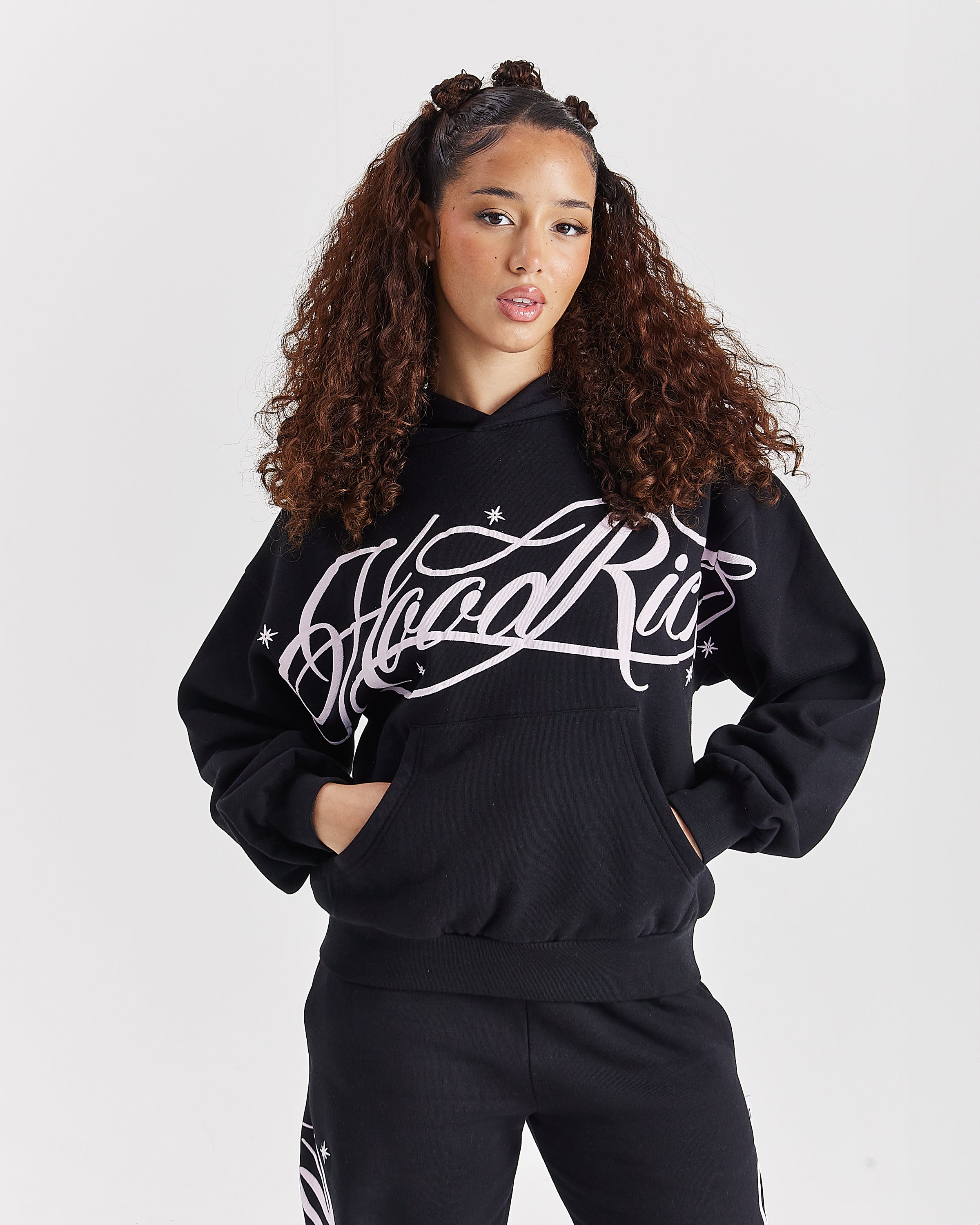 Felpa con cappuccio Solace Mid Length - Nero/Rosa