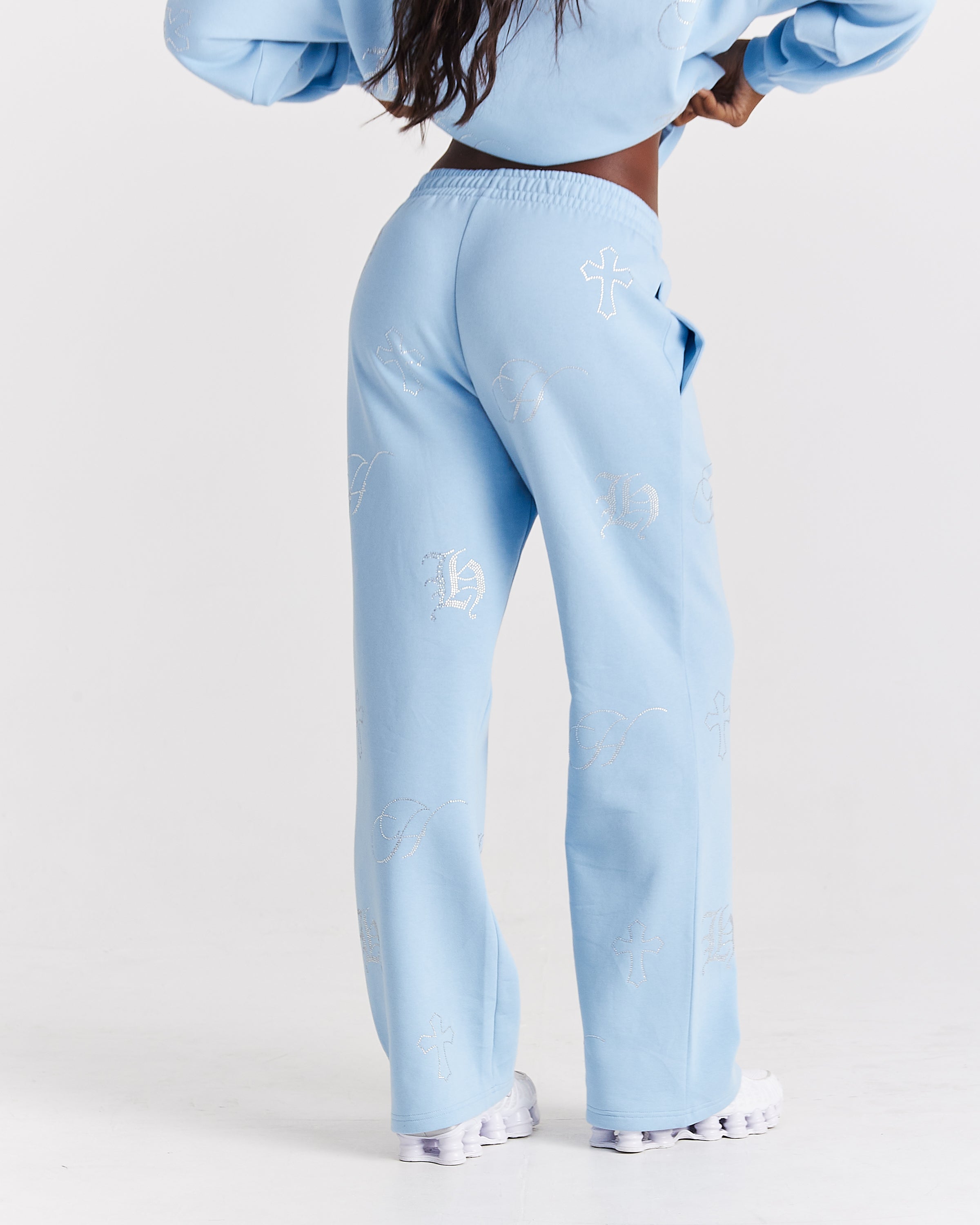 Pantaloni da jogging a gamba larga Crystal - Azzurro/Strass