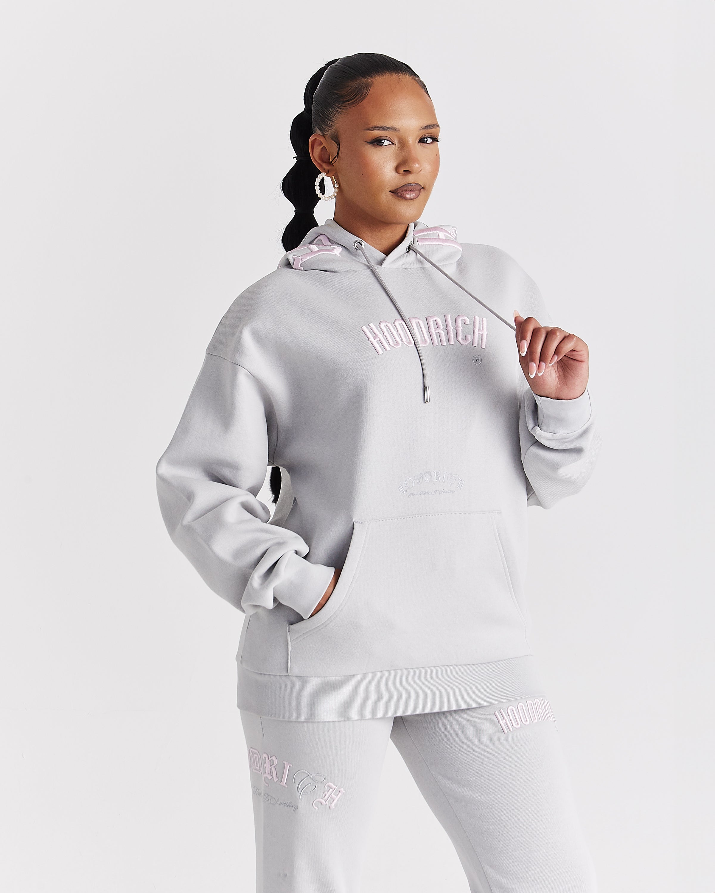 Felpa con cappuccio oversize Calor - Grigio chiaro/Rosa